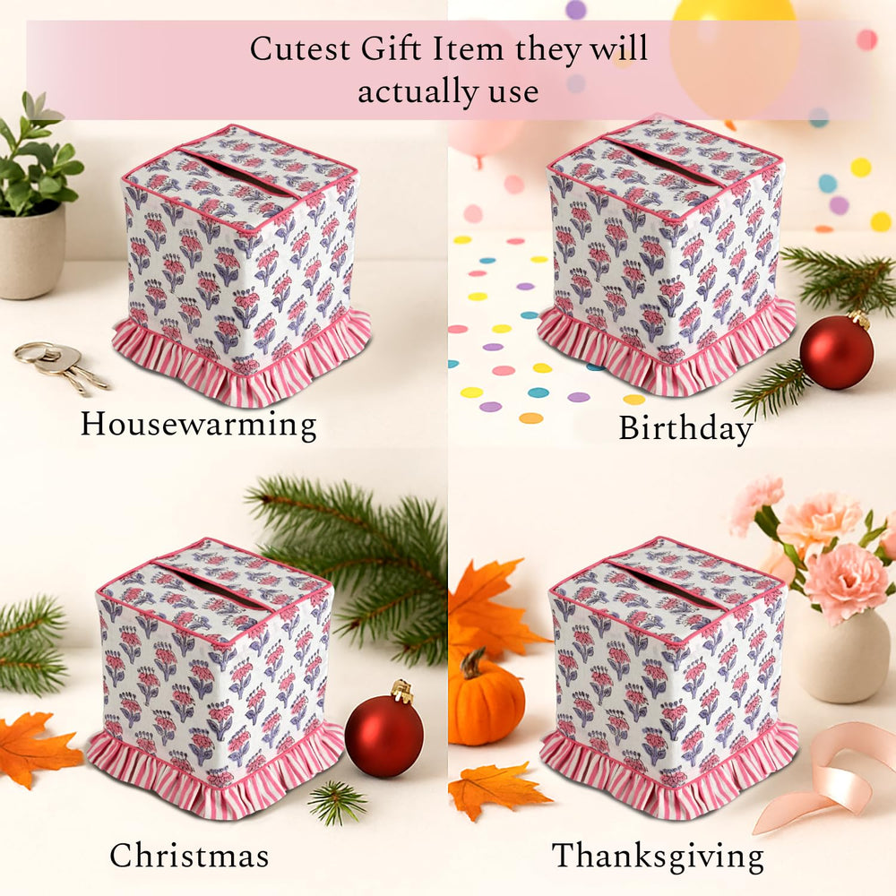 Cotton Ruffle Tissue Box Cover - Pink Sapphire