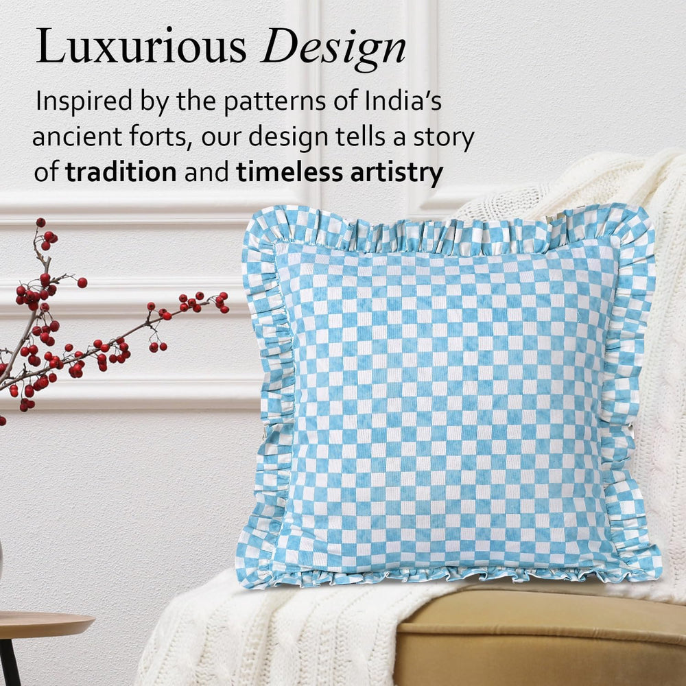 Ruffle Pillow Cover - Coastal French Blue Gingham