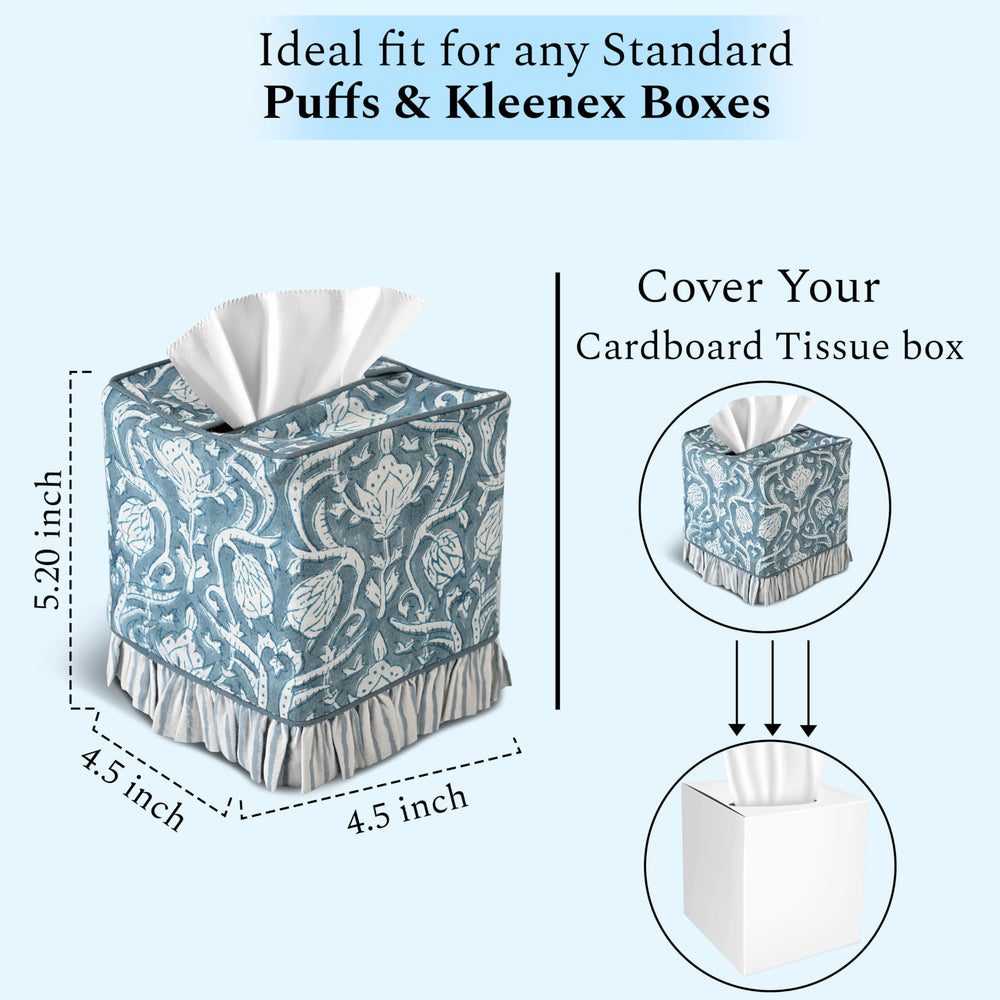 Cotton Ruffle Tissue Box Cover - Azure Regal