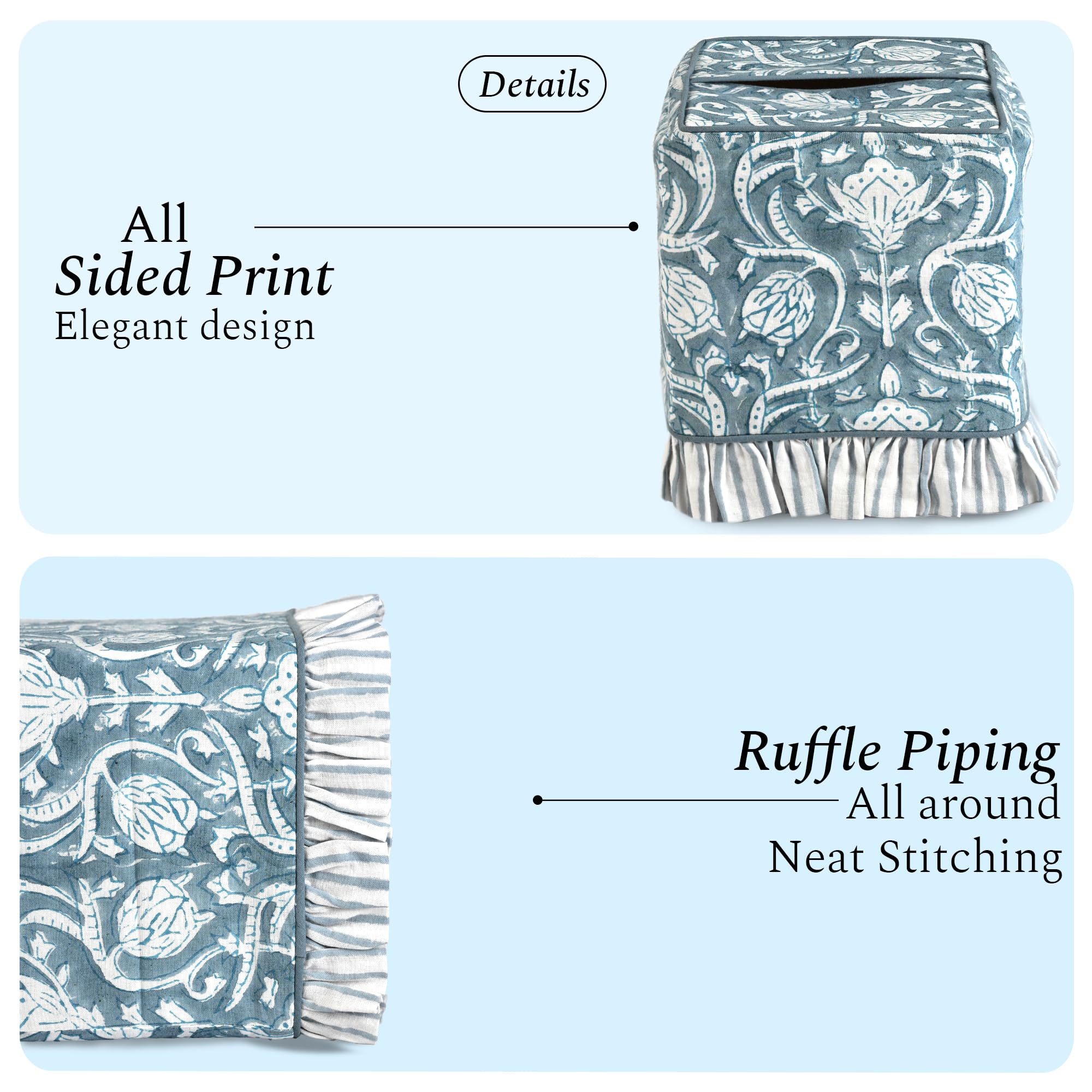 Cotton Ruffle Tissue Box Cover - Azure Regal