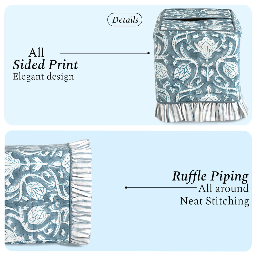 Cotton Ruffle Tissue Box Cover - Azure Regal