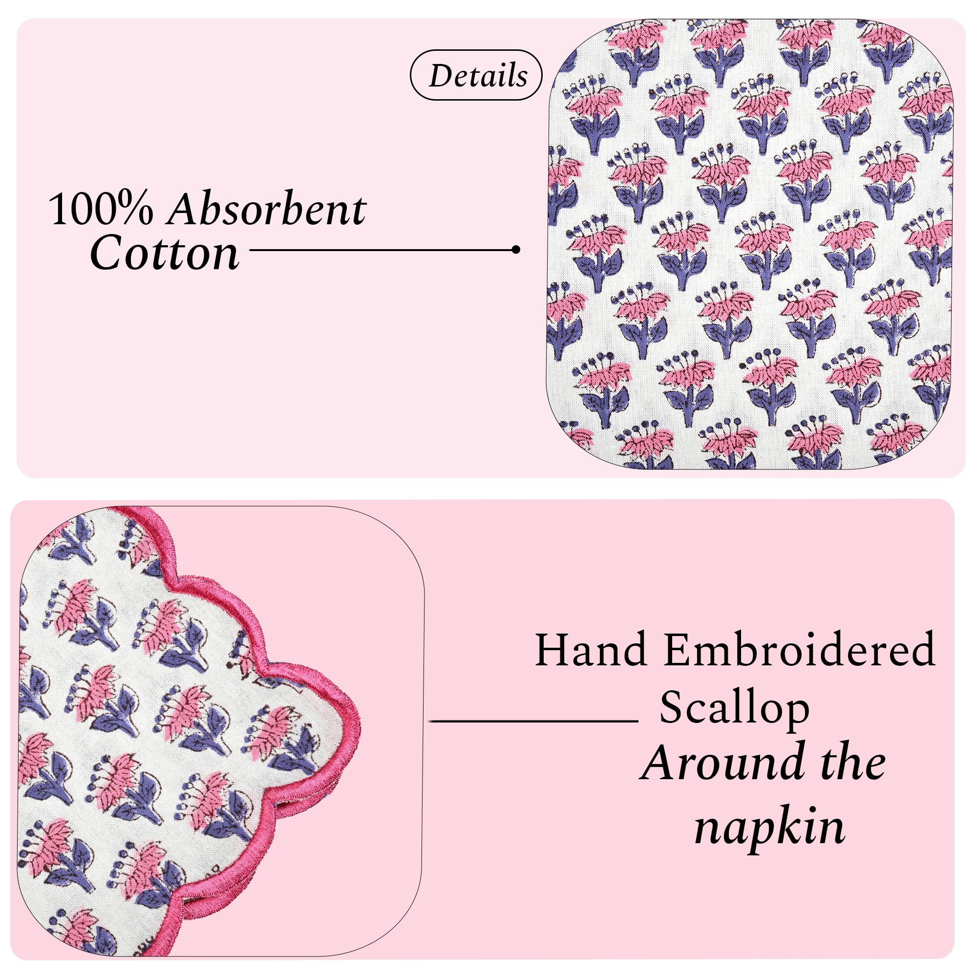 Cotton Embroidery Napkins - Pink Sapphire