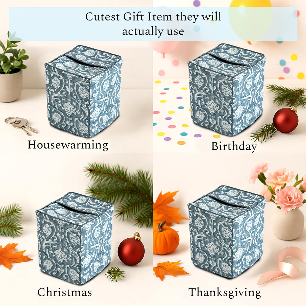 Cotton Tissue Box Cover - Azure Regal