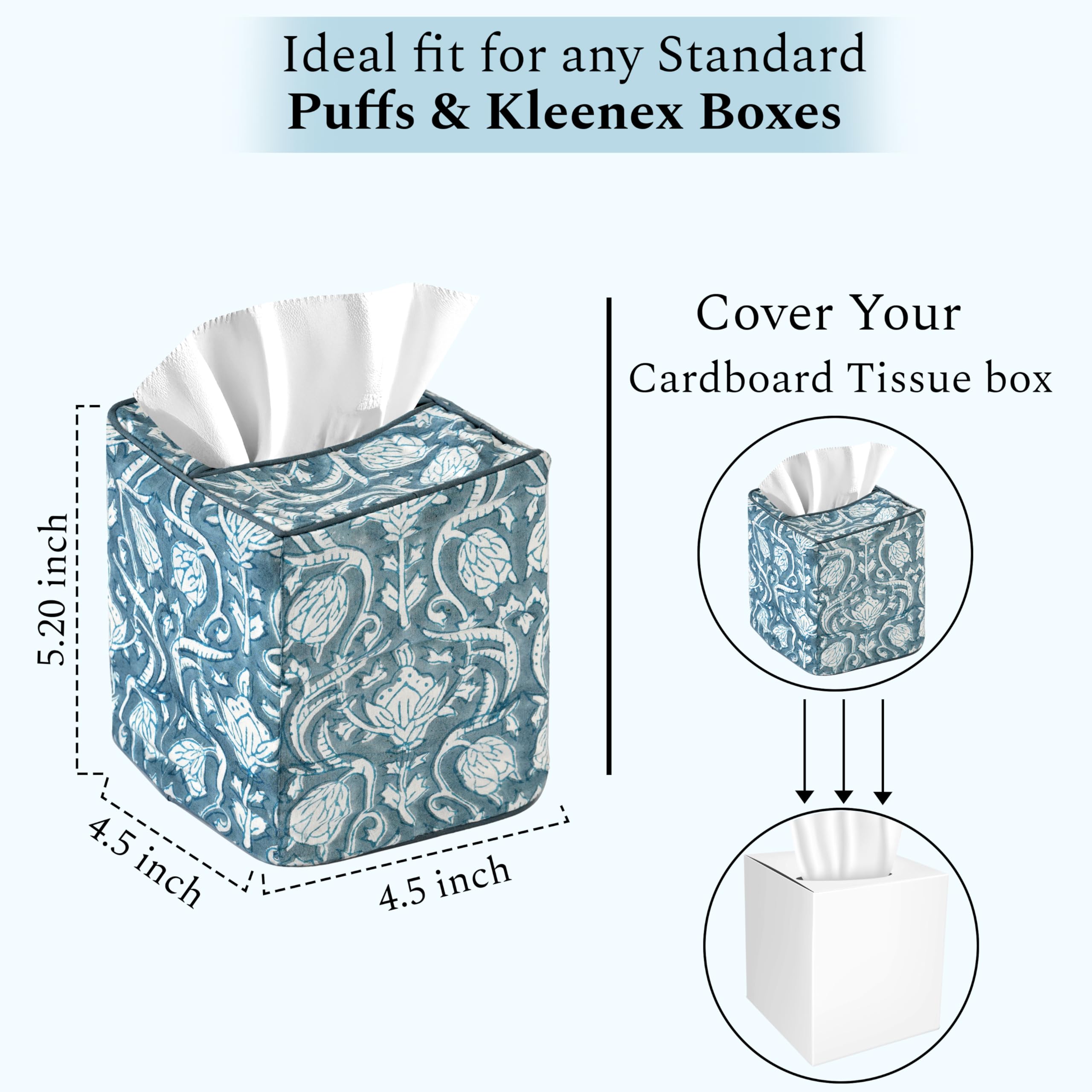 Cotton Tissue Box Cover - Azure Regal