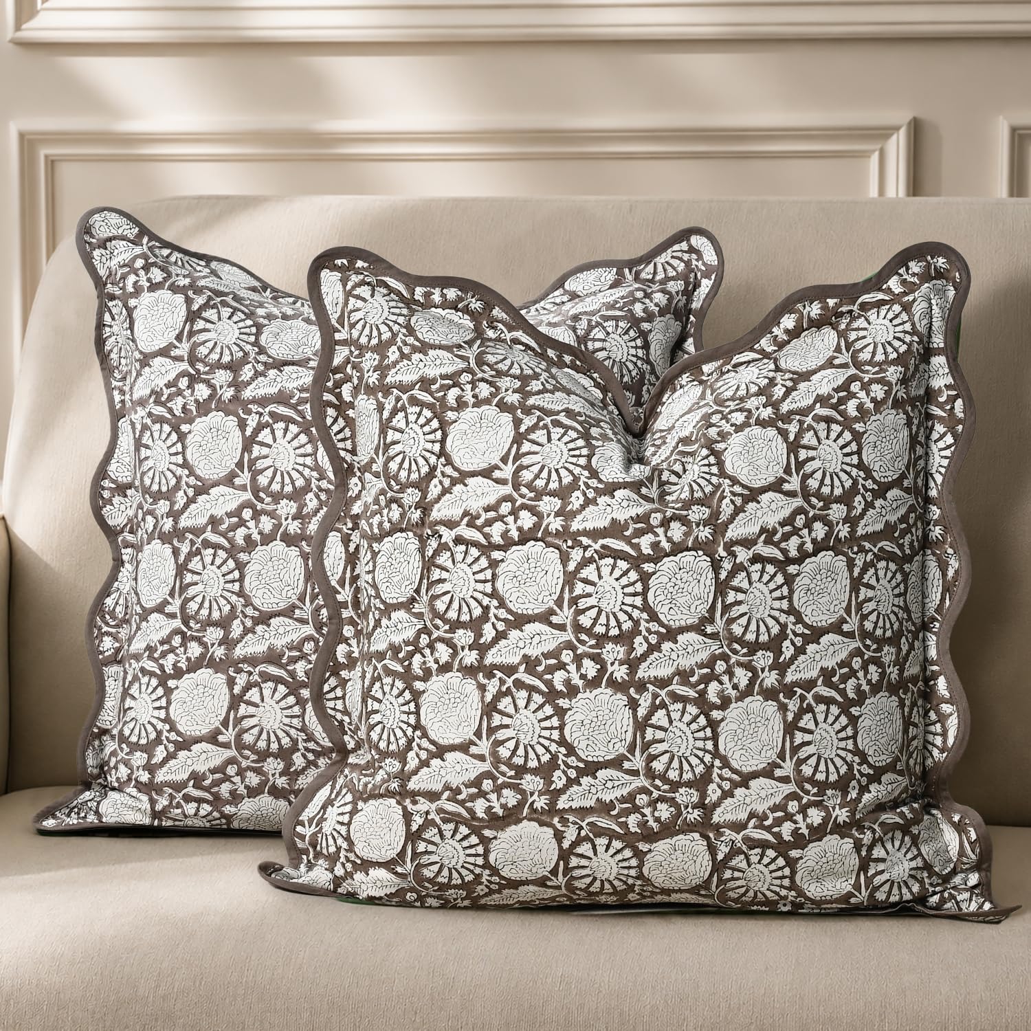 Scalloped Throw Pillow Covers - Rustic Brown