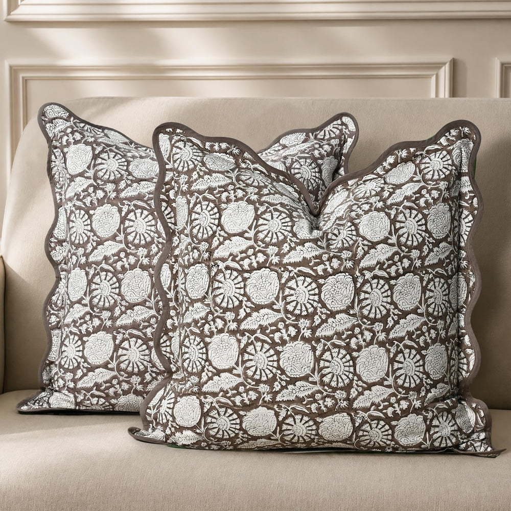 Scalloped Throw Pillow Covers - Rustic Brown