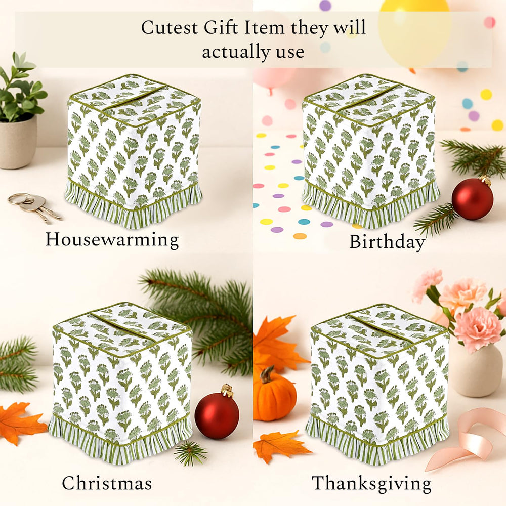 Cotton Ruffle Tissue Box Cover - Emerald Green