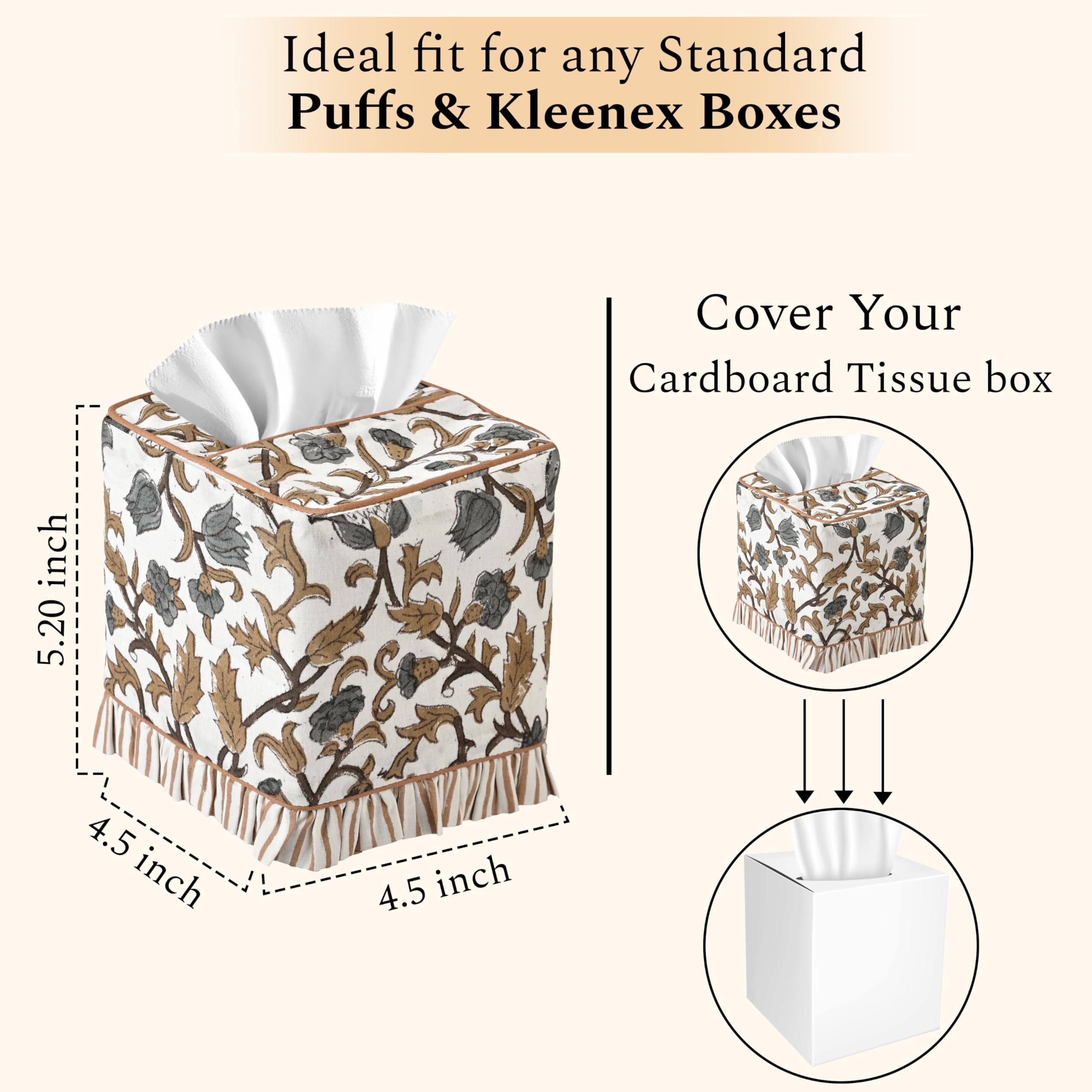 Cotton Ruffle Tissue Box Cover - Autumn Vine