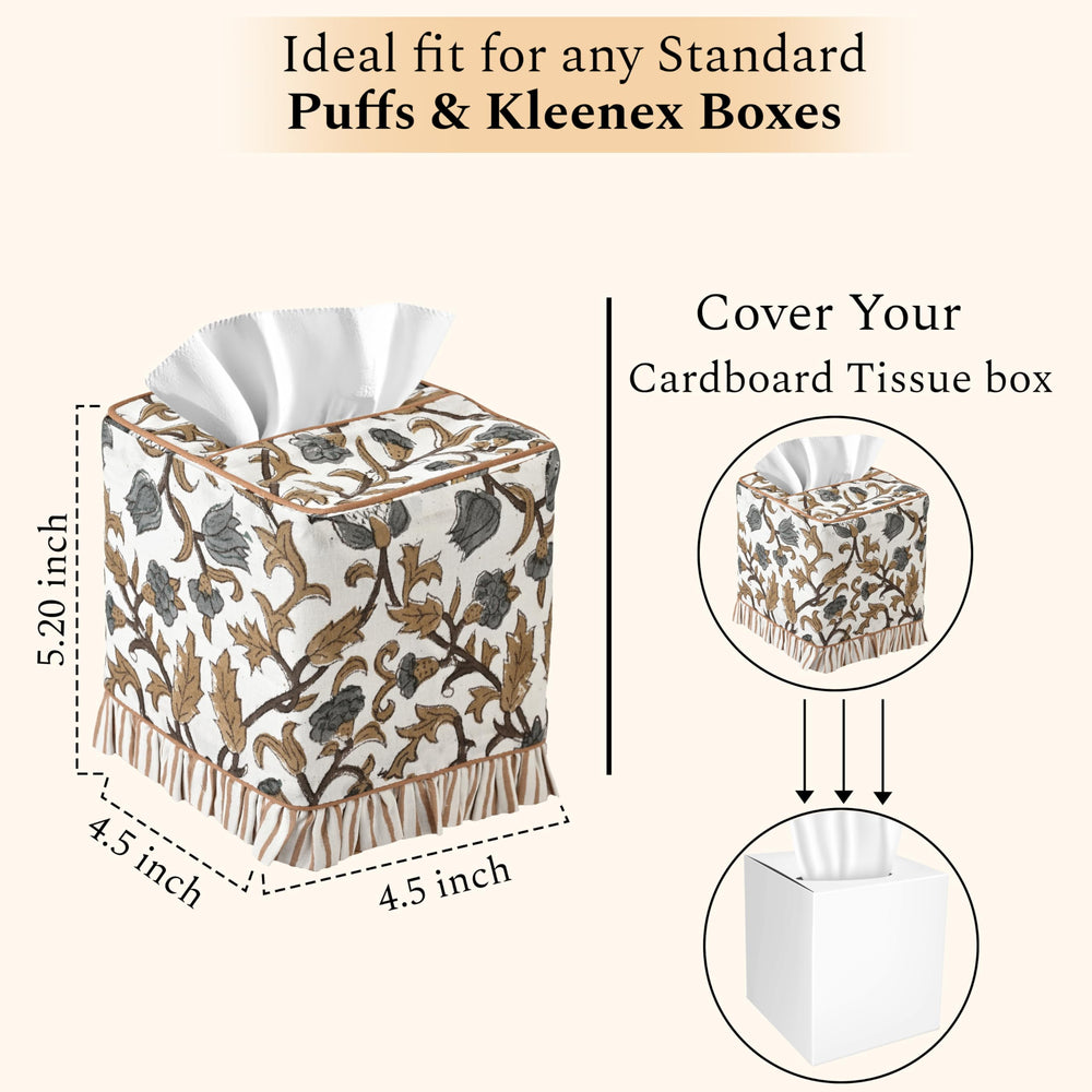 Cotton Ruffle Tissue Box Cover - Autumn Vine