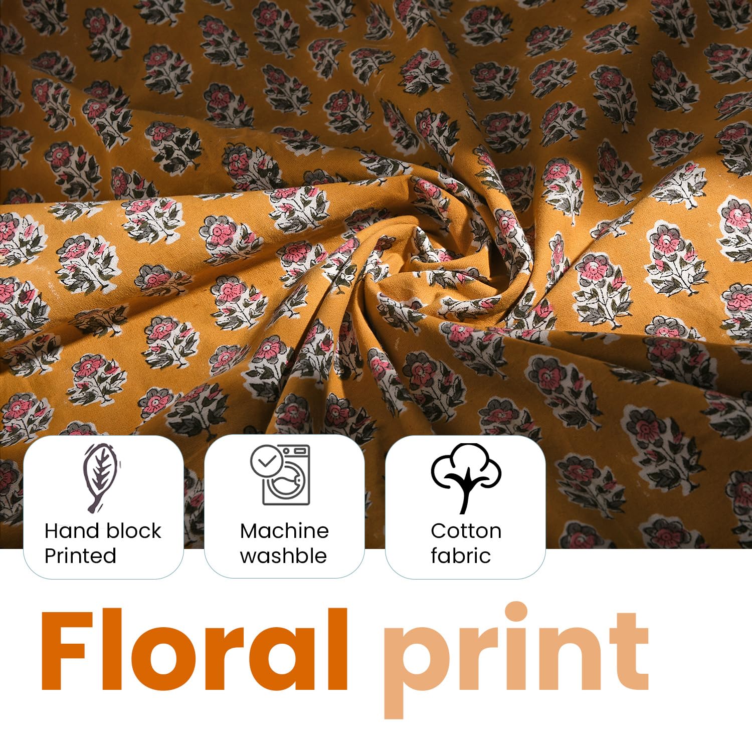 Cotton Block Print Curtain - Yellow Citrine