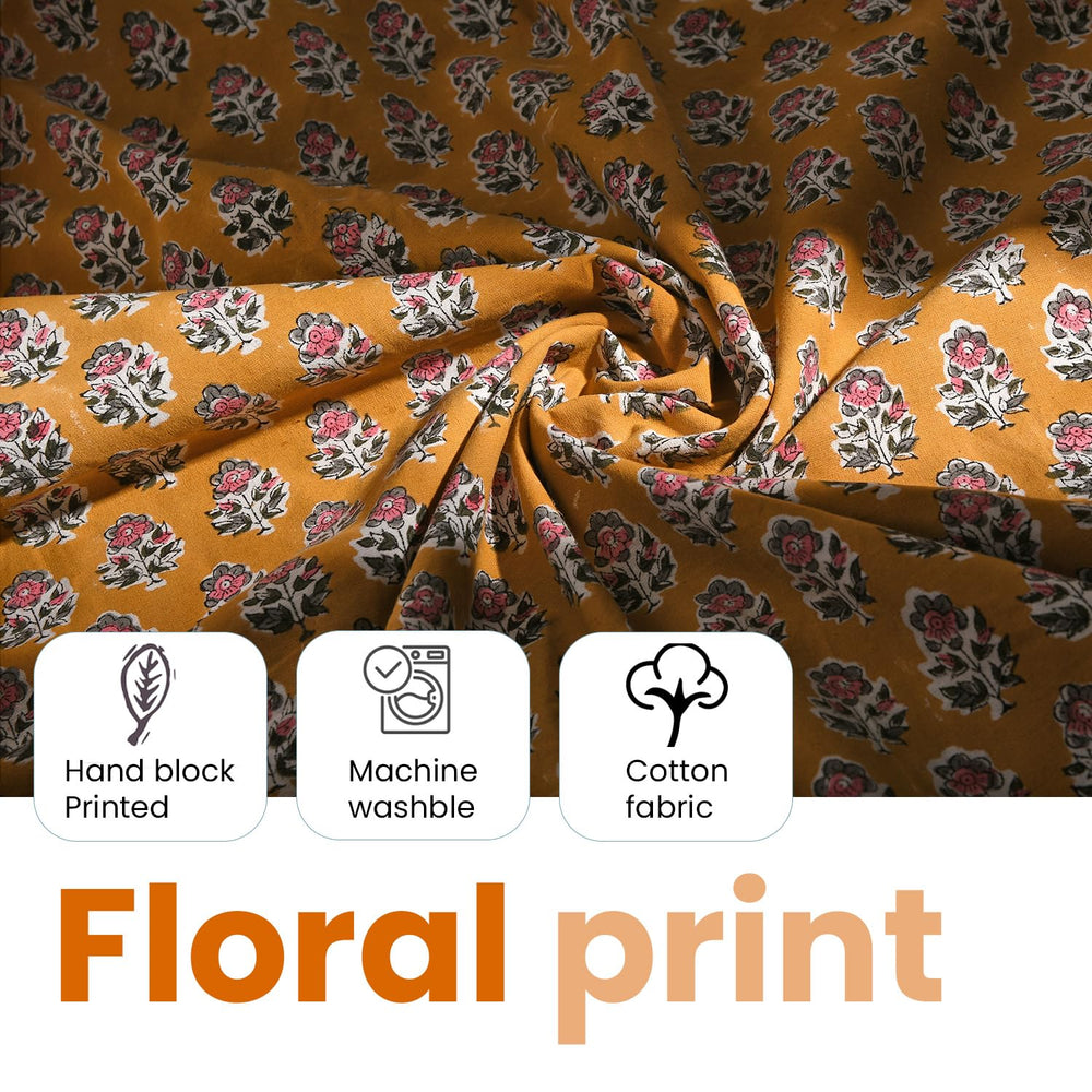 Cotton Block Print Curtain - Yellow Citrine