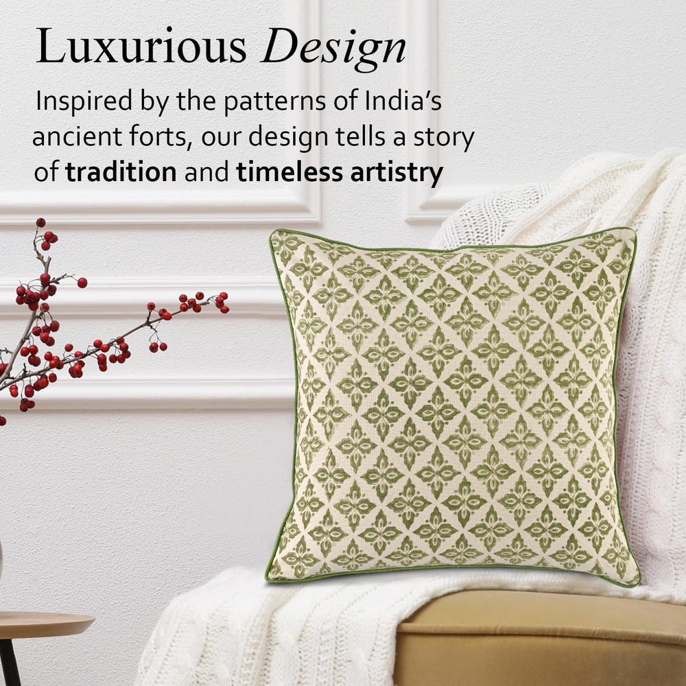 Pipping Pillow Cover - Rustic Sage Trellis