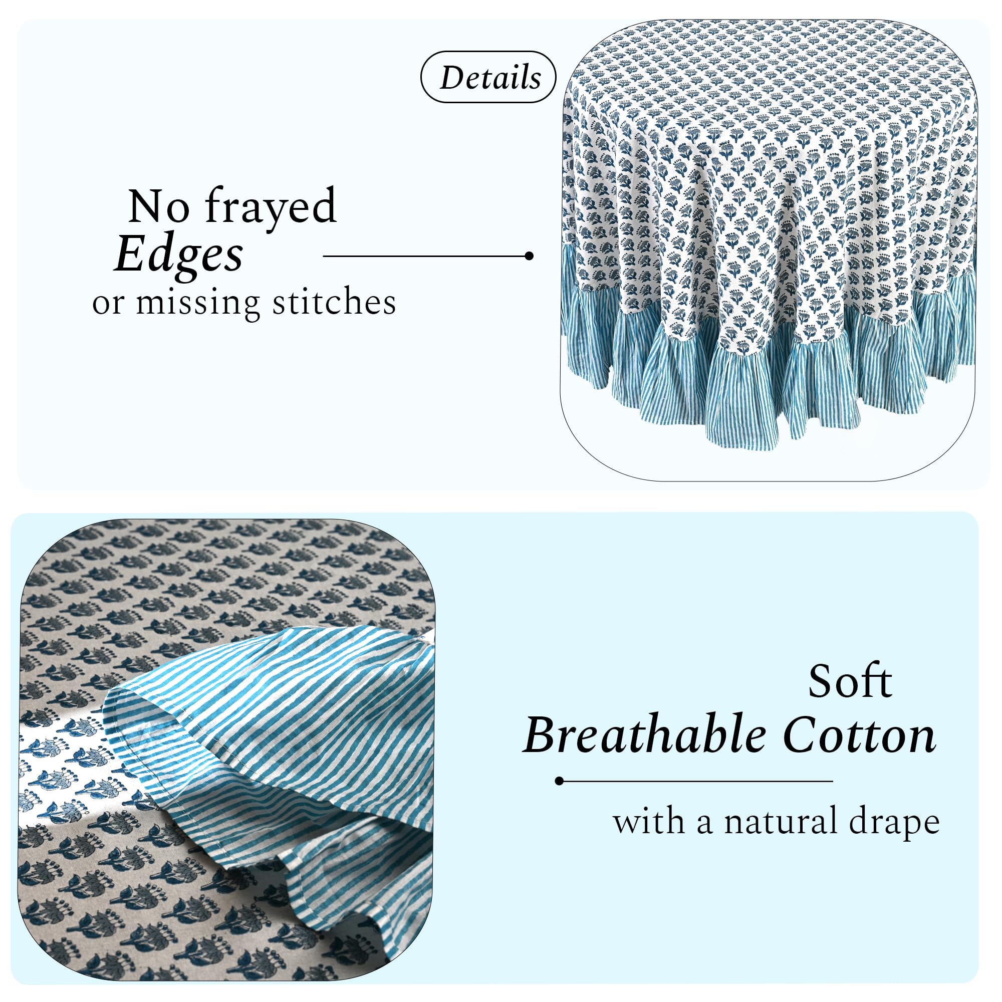 Cotton Ruffle Round Tablecloth - Apatite Blue