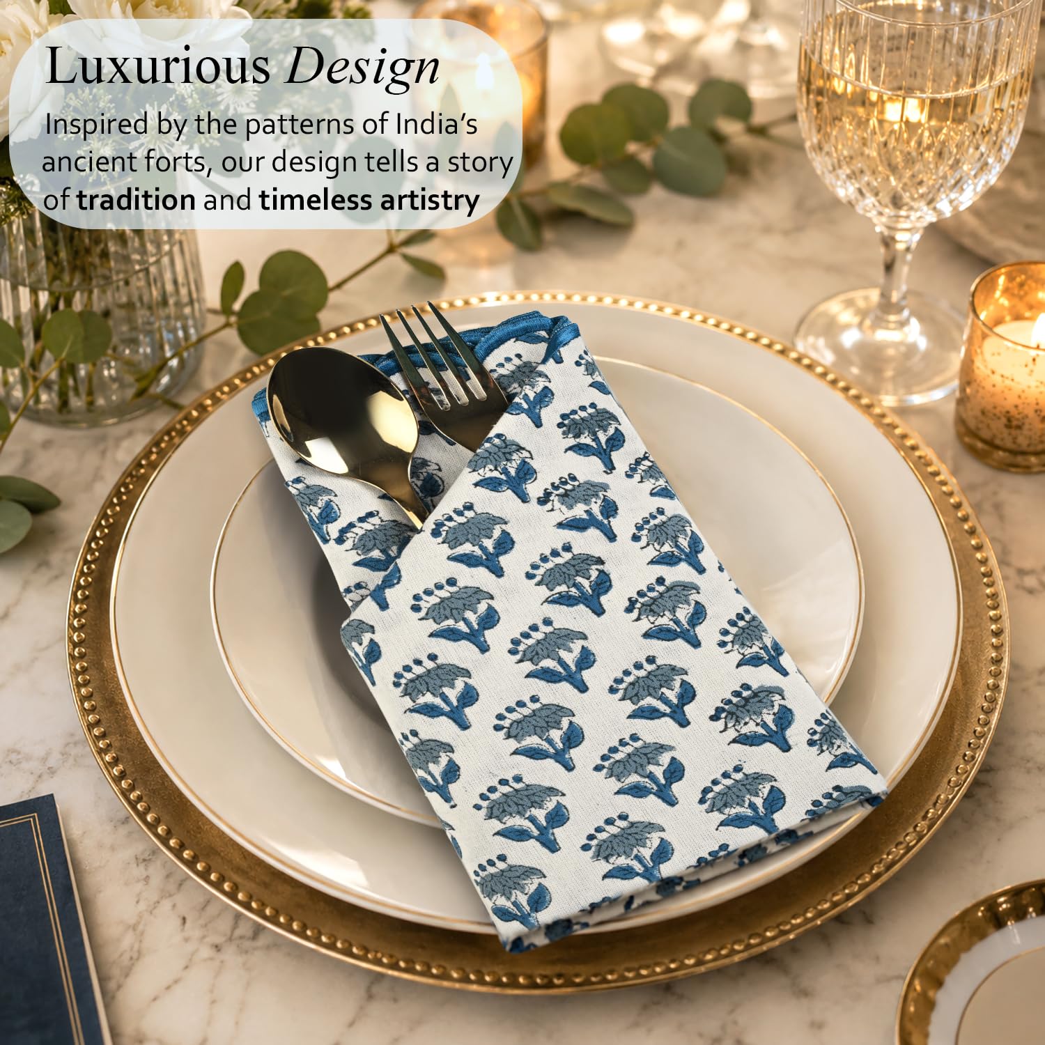 Cotton Embroidery Napkins - Apatite Blue