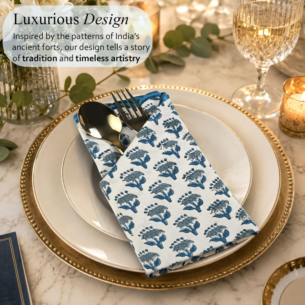 Cotton Embroidery Napkins - Apatite Blue
