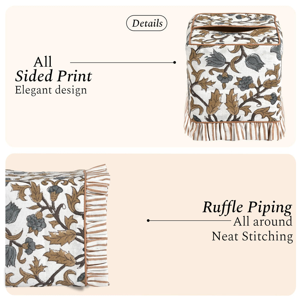 Cotton Ruffle Tissue Box Cover - Autumn Vine