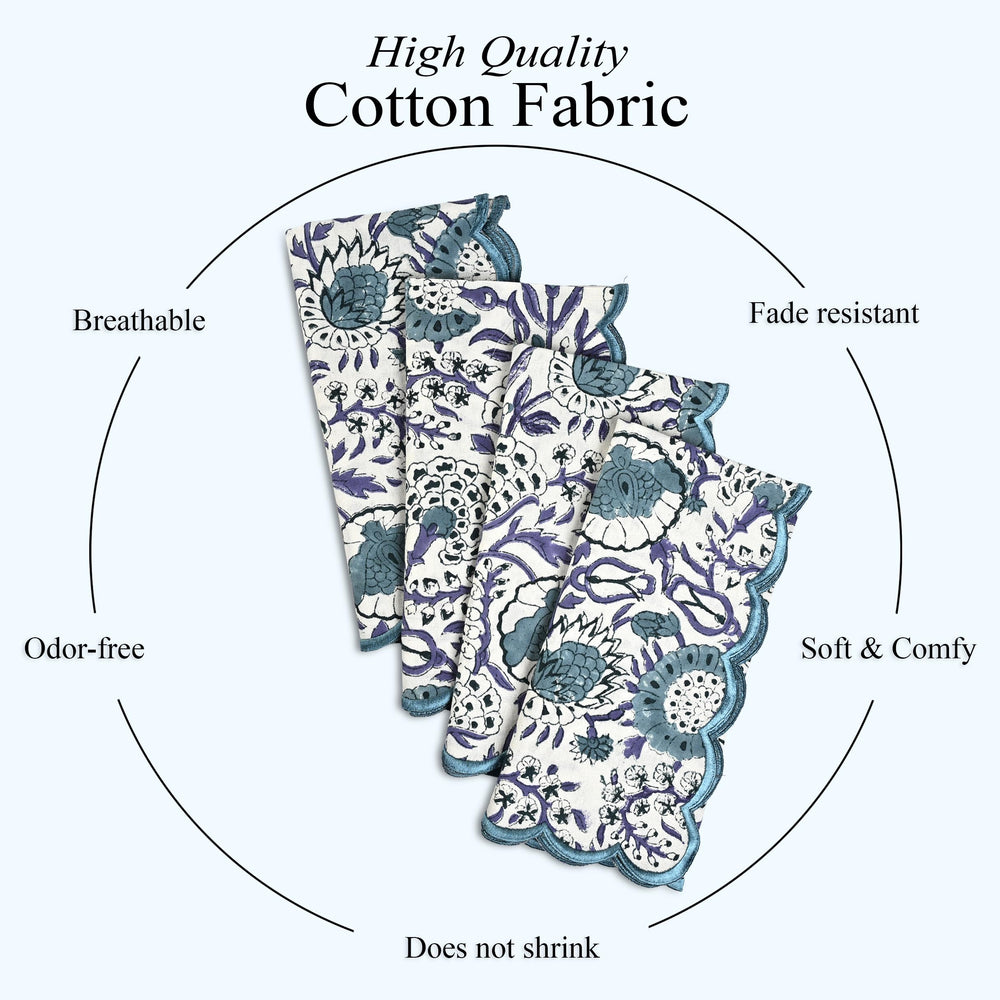 Cotton Embroidery Napkins - Indigo Blue