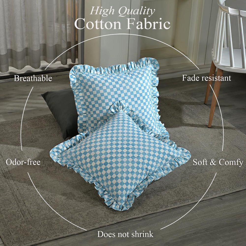 Ruffle Pillow Cover - Coastal French Blue Gingham