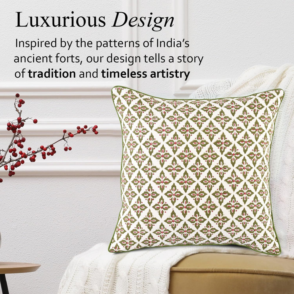 Pipping Pillow Cover - Farmhouse Verde Trellis