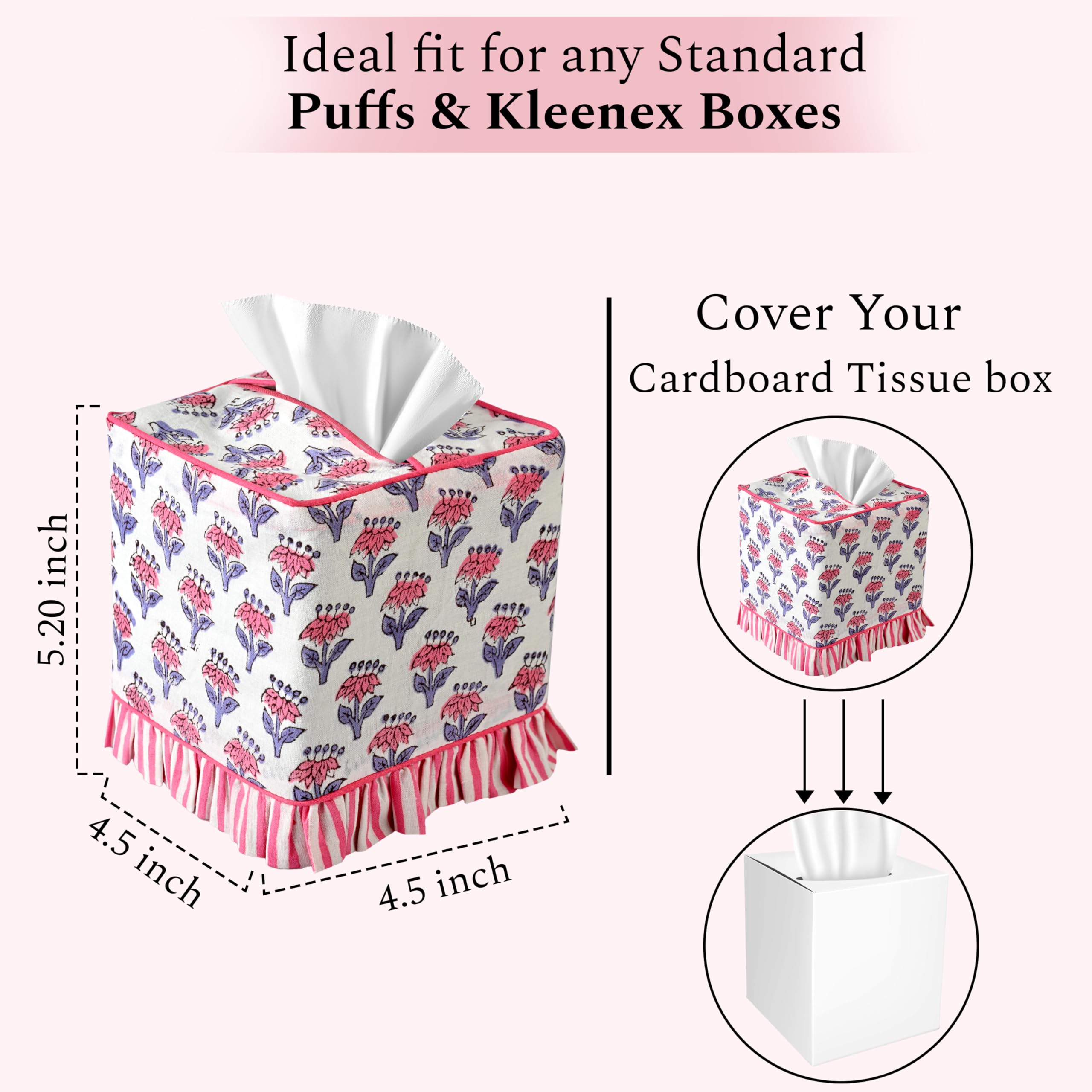 Cotton Ruffle Tissue Box Cover - Pink Sapphire