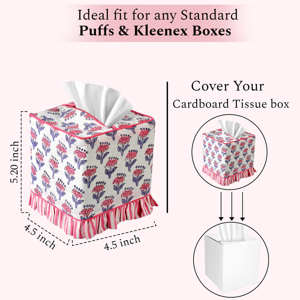 Cotton Ruffle Tissue Box Cover - Pink Sapphire