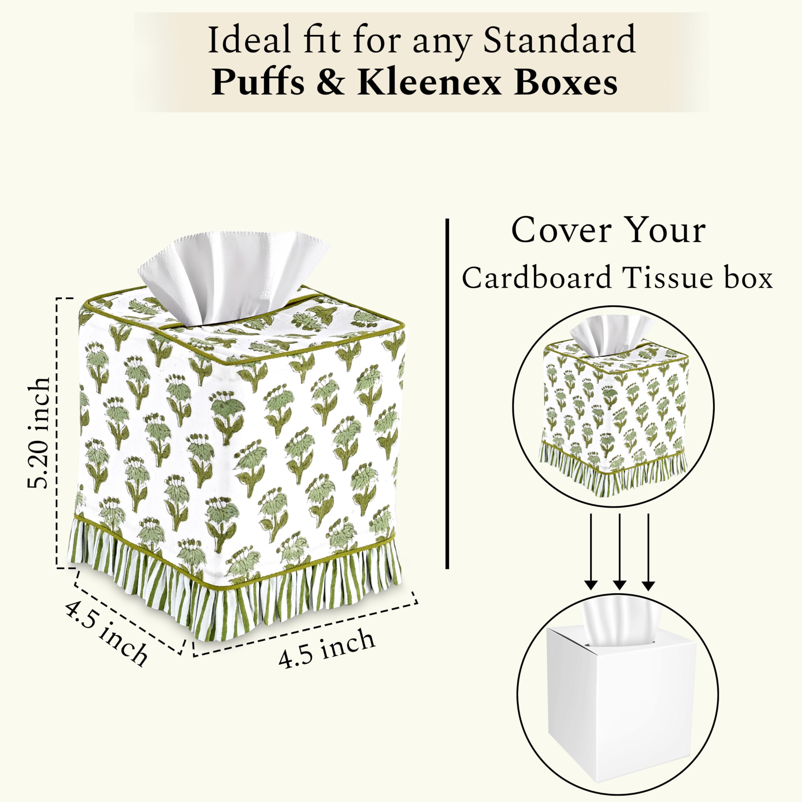 Cotton Ruffle Tissue Box Cover - Emerald Green