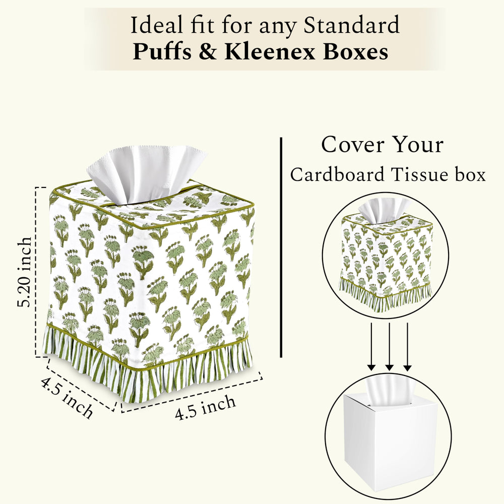 Cotton Ruffle Tissue Box Cover - Emerald Green