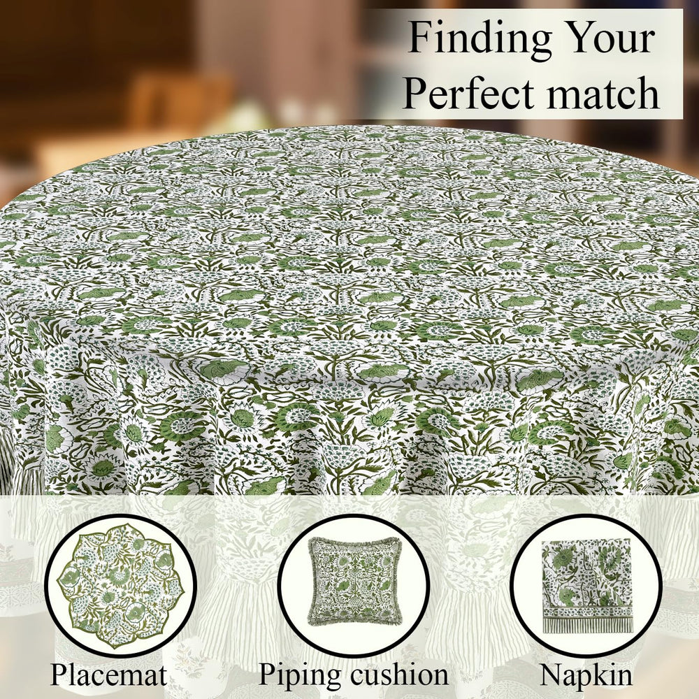 Cotton Ruffle Round Tablecloth - Agate Green
