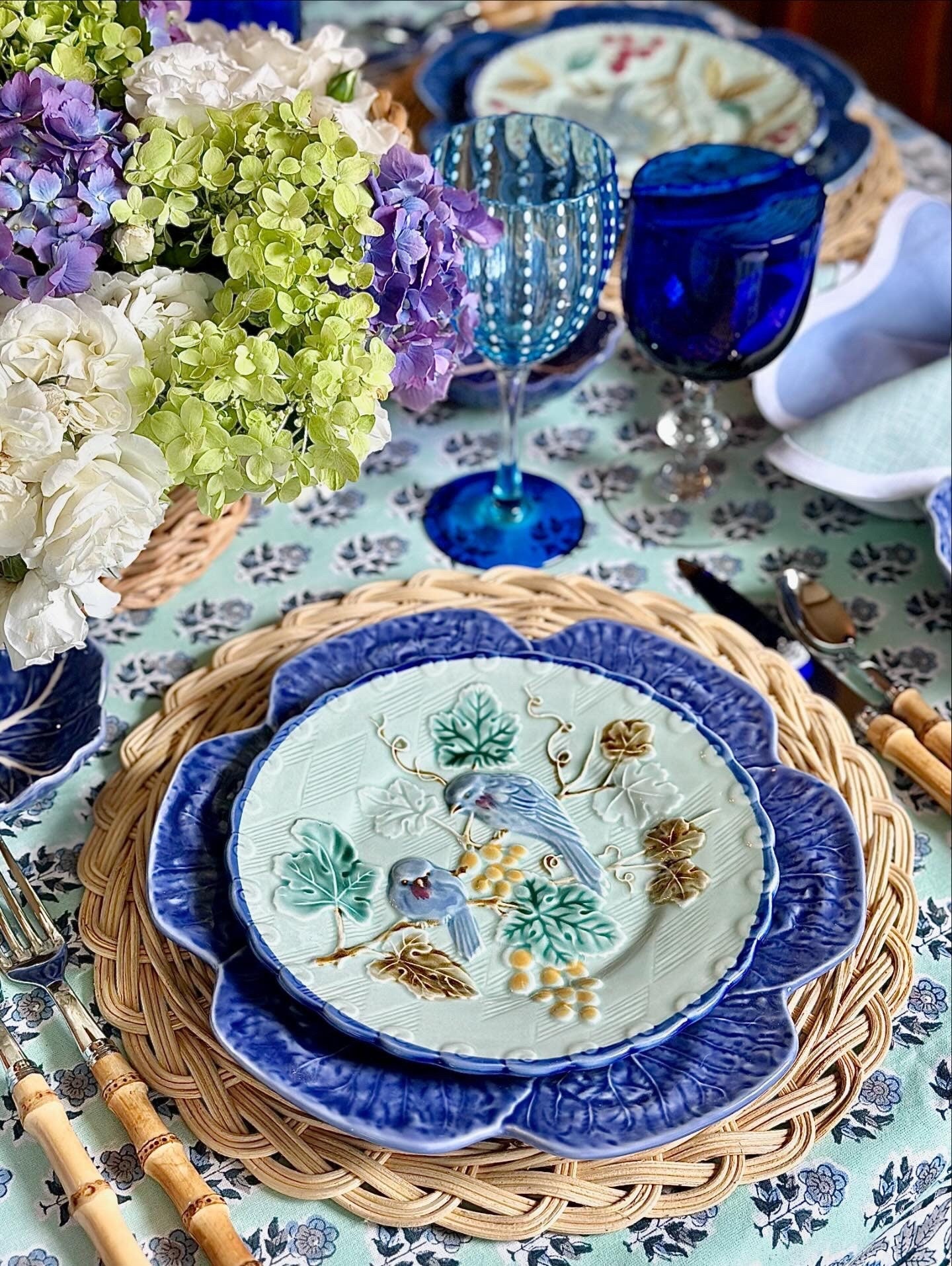 Poppy Blue Cotton Tablecloth Setup for dinner time