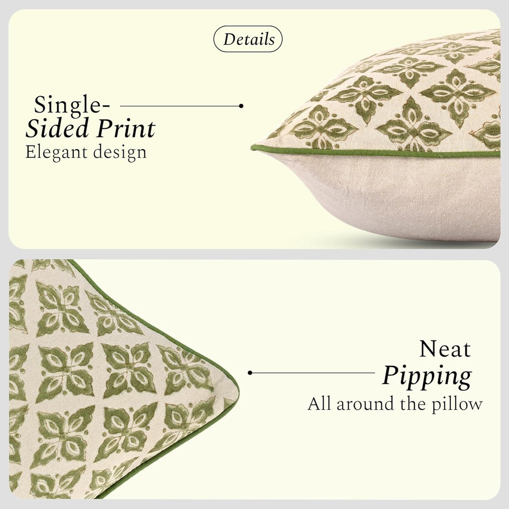 Pipping Pillow Cover - Rustic Sage Trellis