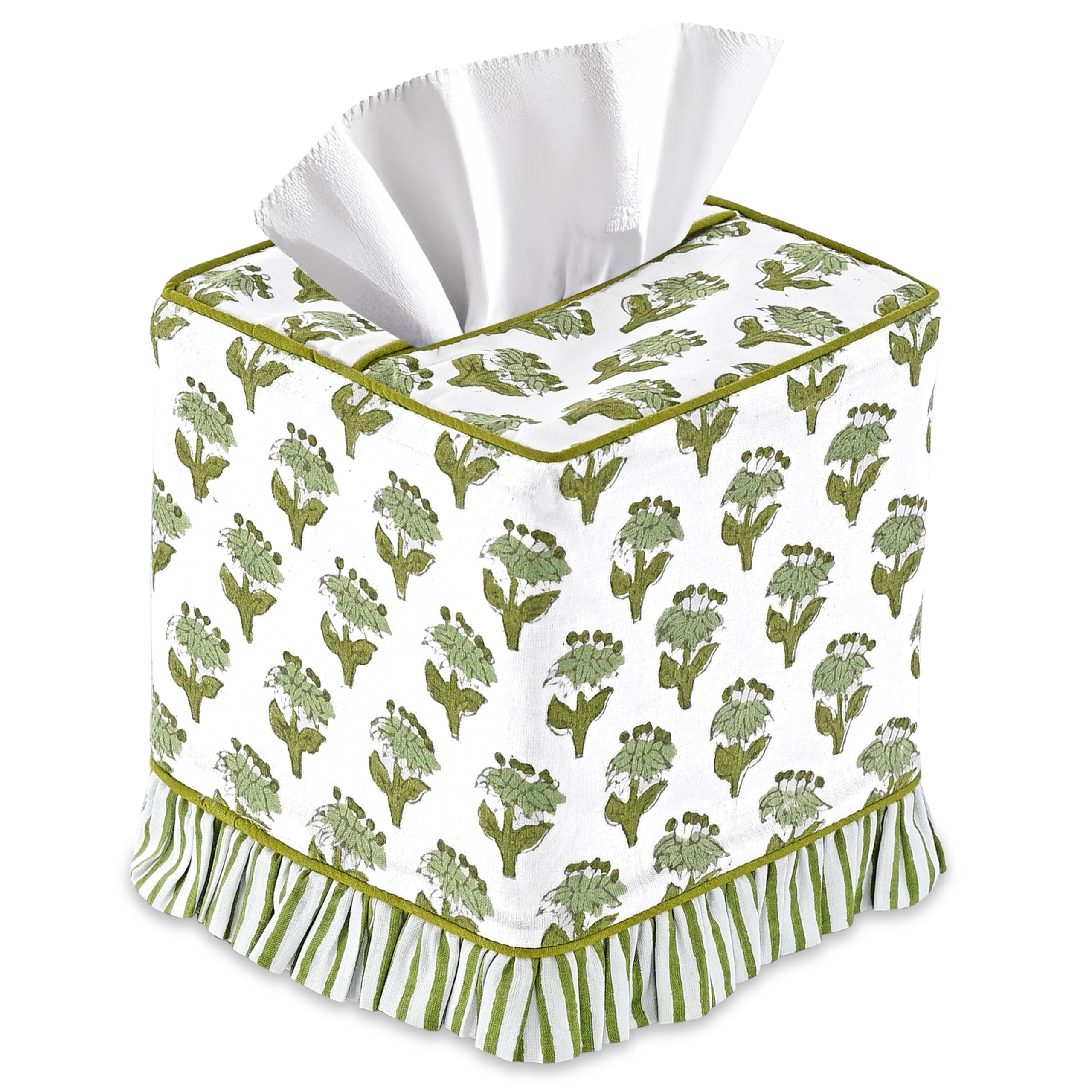 Cotton Ruffle Tissue Box Cover - Emerald Green
