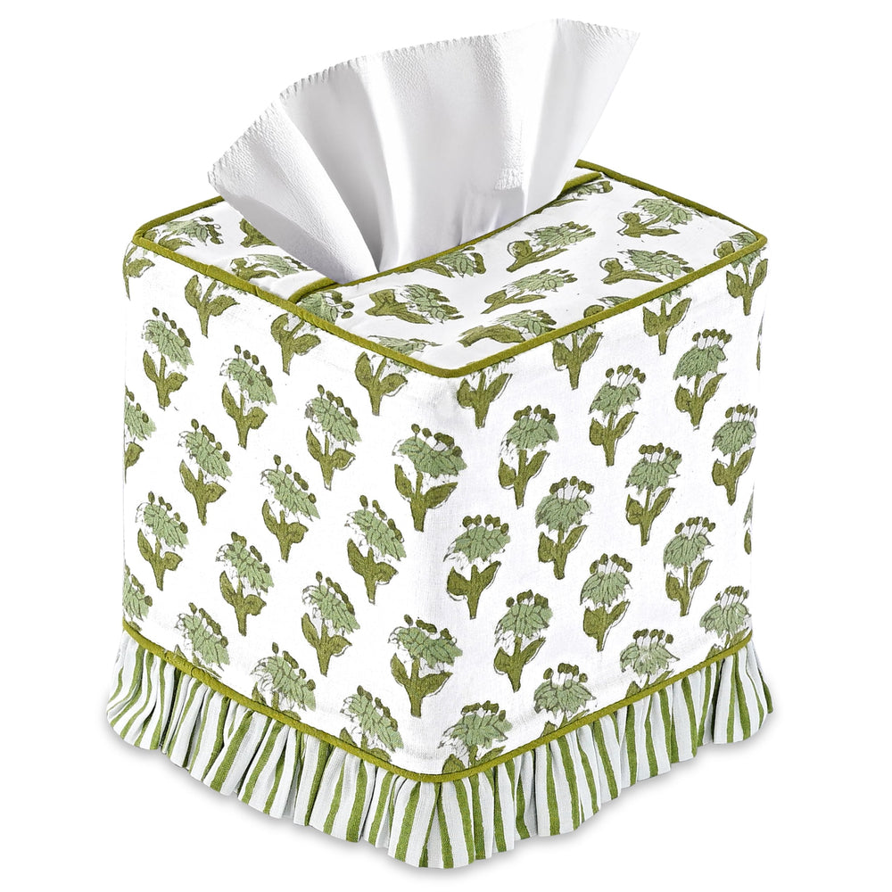Cotton Ruffle Tissue Box Cover - Emerald Green