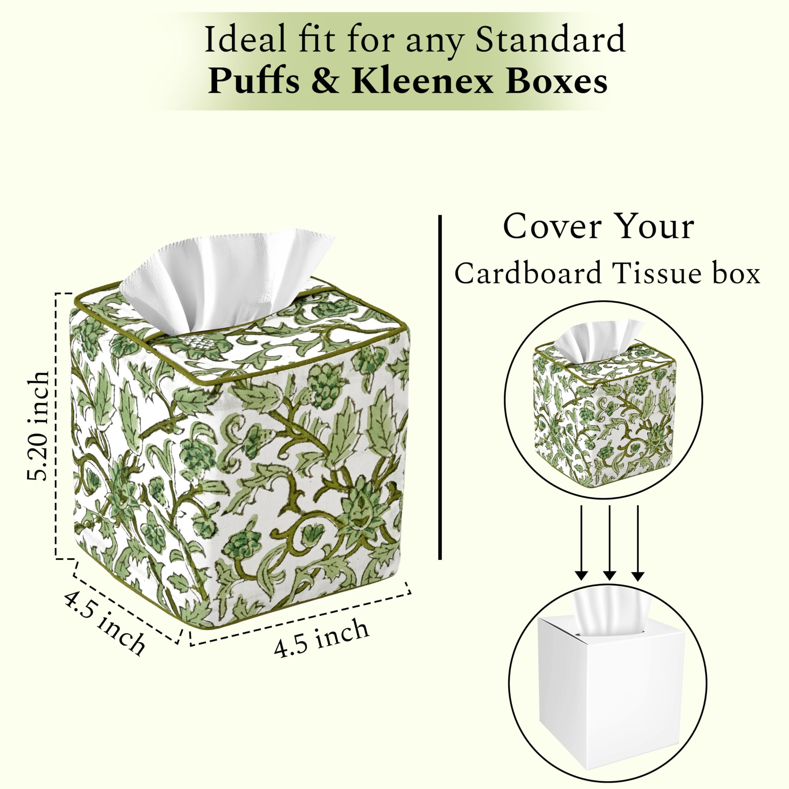Cotton Tissue Box Cover - Meadow Vine