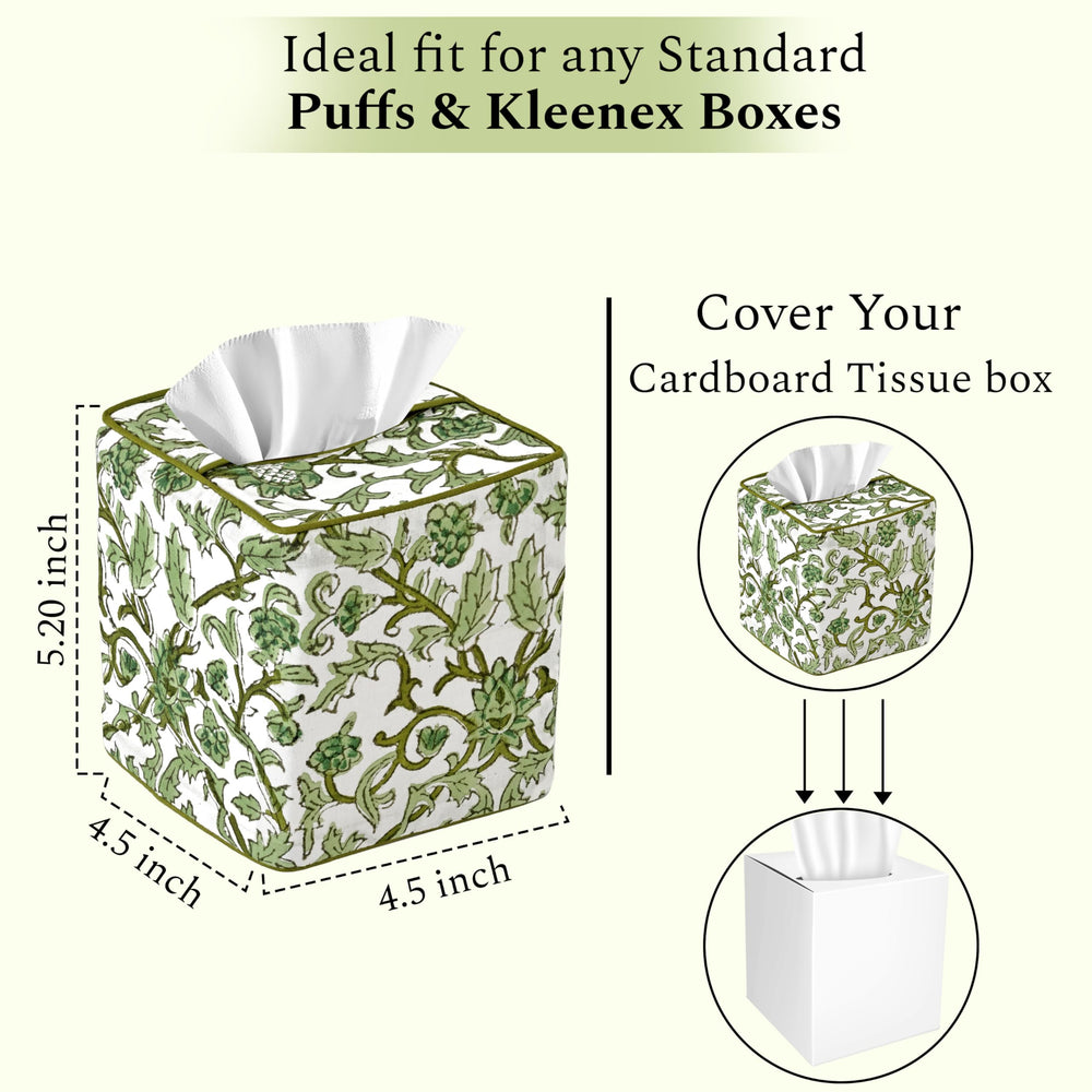 Cotton Tissue Box Cover - Meadow Vine
