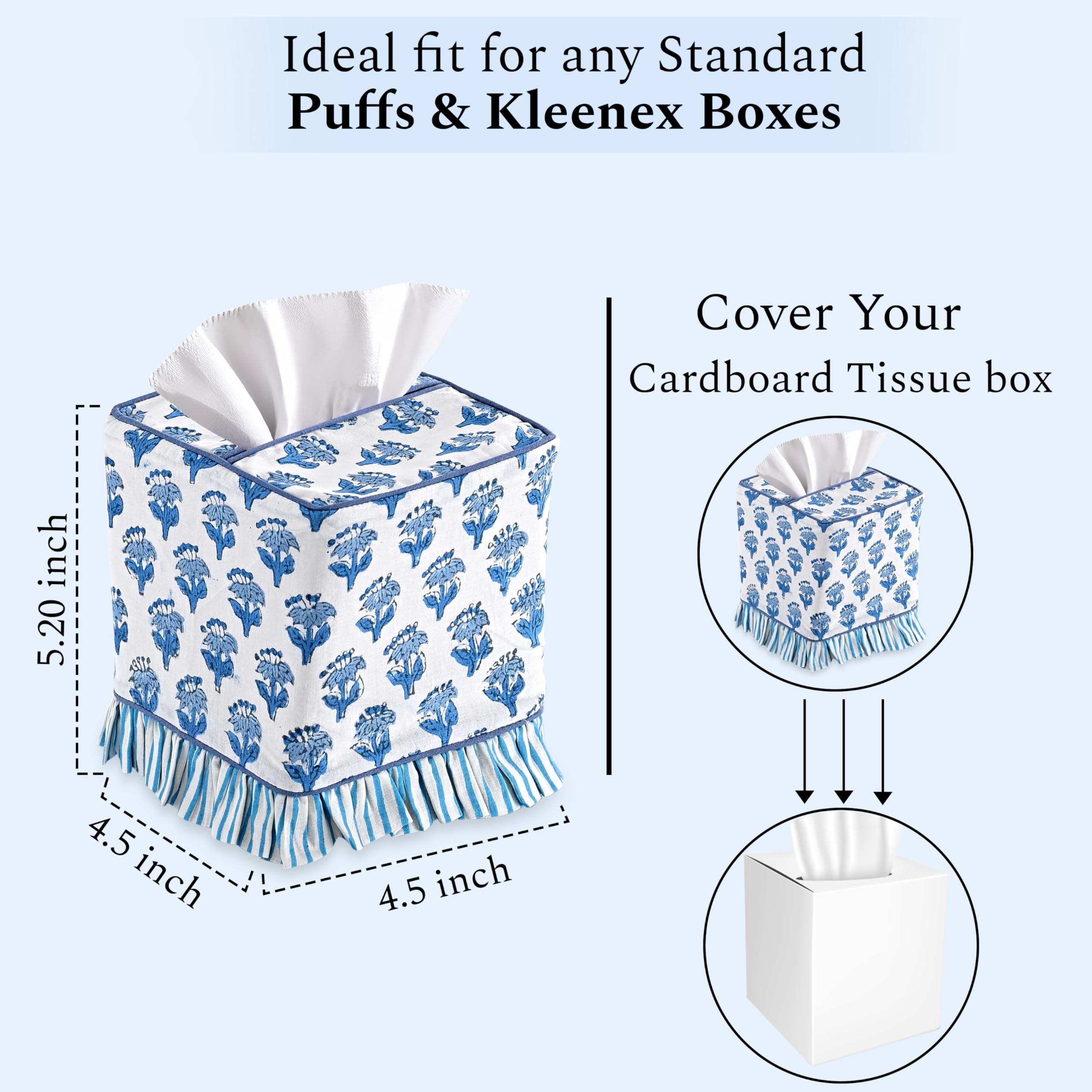 Cotton Ruffle Tissue Box Cover - Apatite Blue