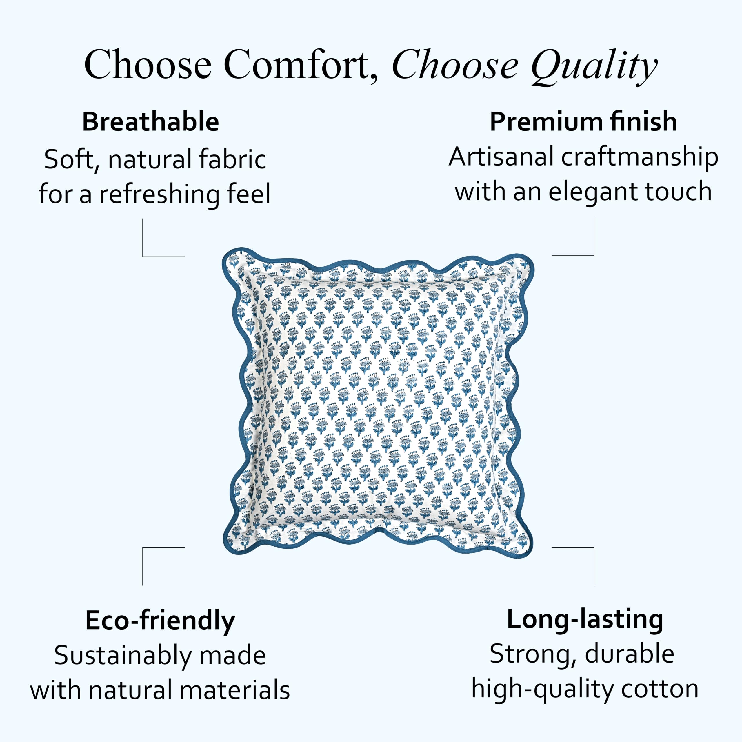 Scalloped Throw Pillow Covers - Apatite Blue