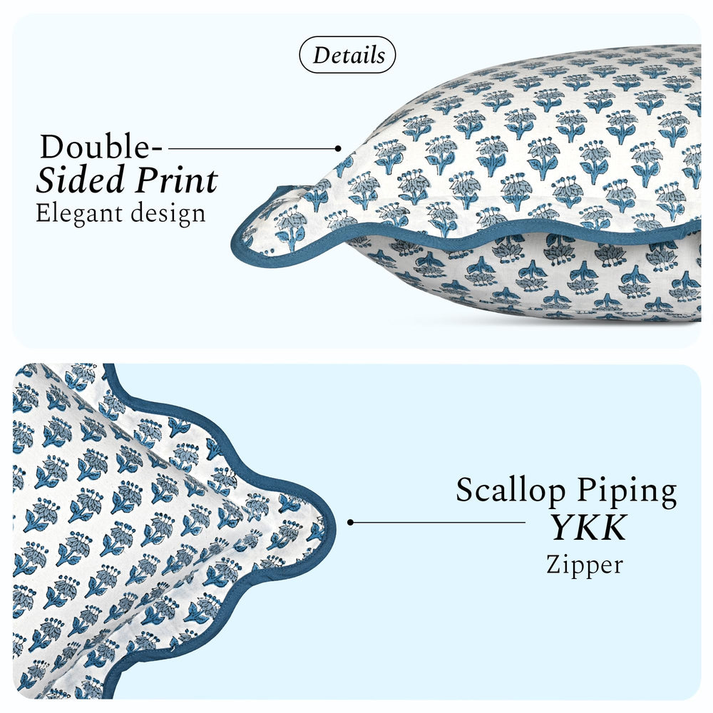 Scalloped Throw Pillow Covers - Apatite Blue