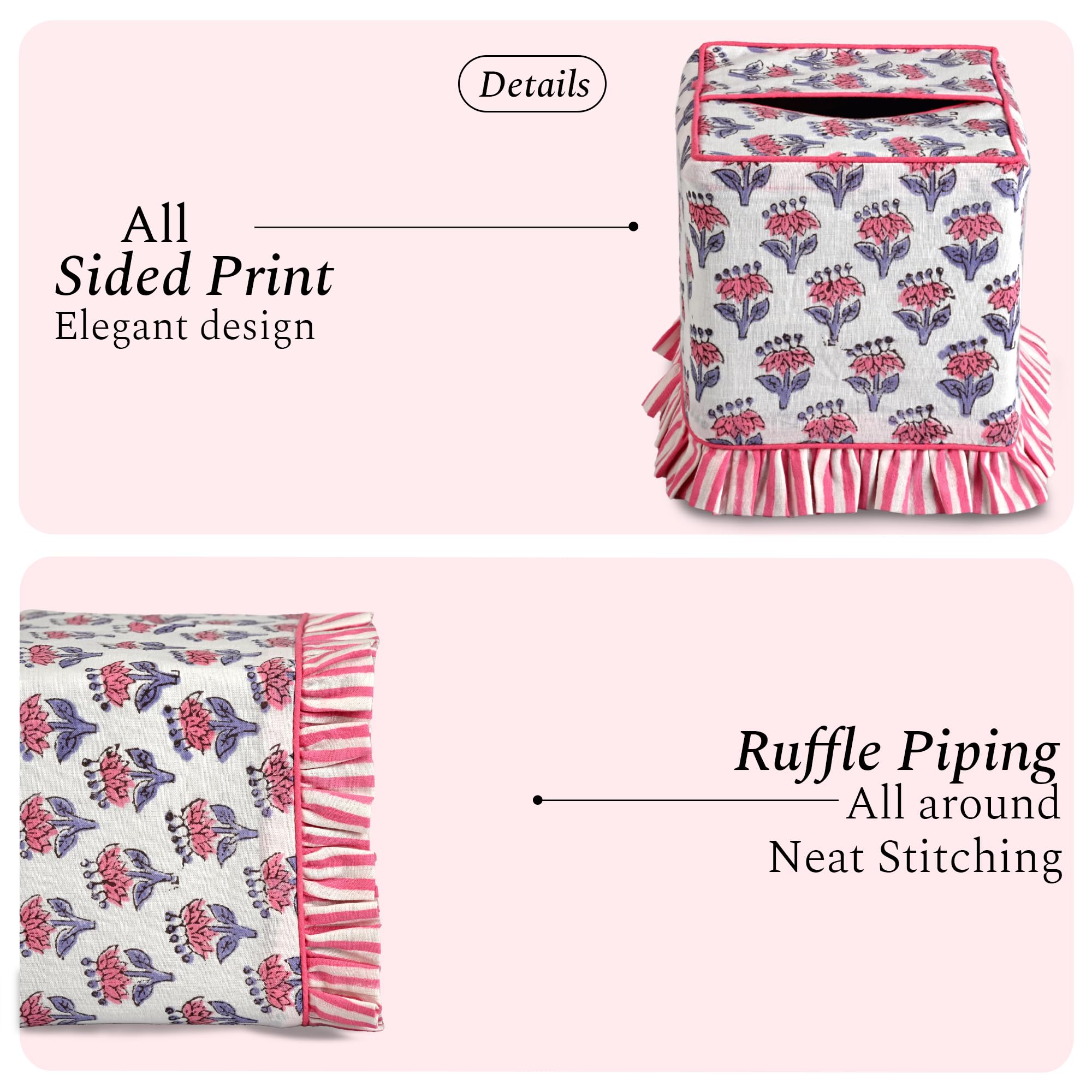 Cotton Ruffle Tissue Box Cover - Pink Sapphire