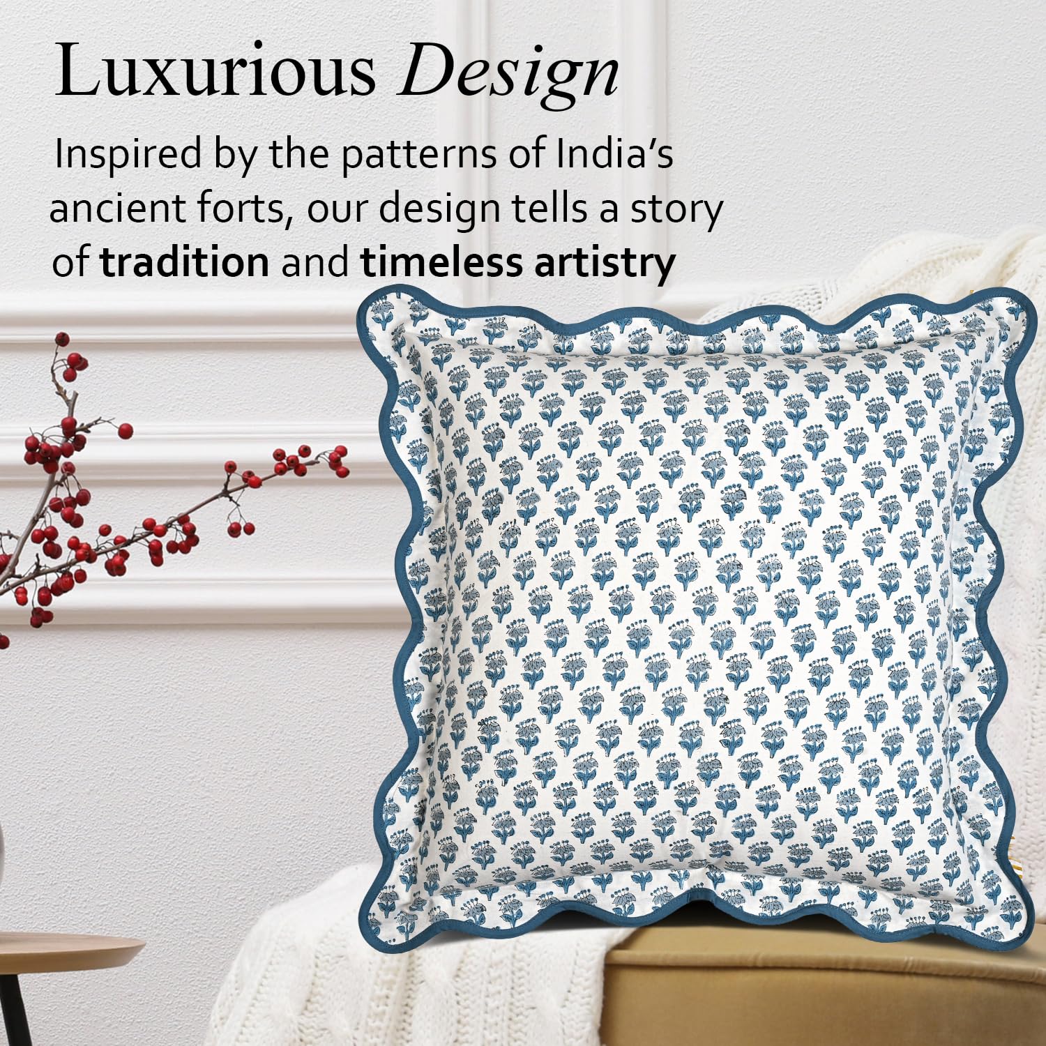 Scalloped Throw Pillow Covers - Apatite Blue