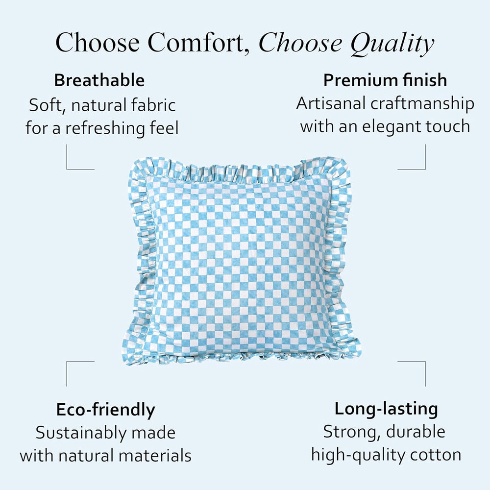 Ruffle Pillow Cover - Coastal French Blue Gingham