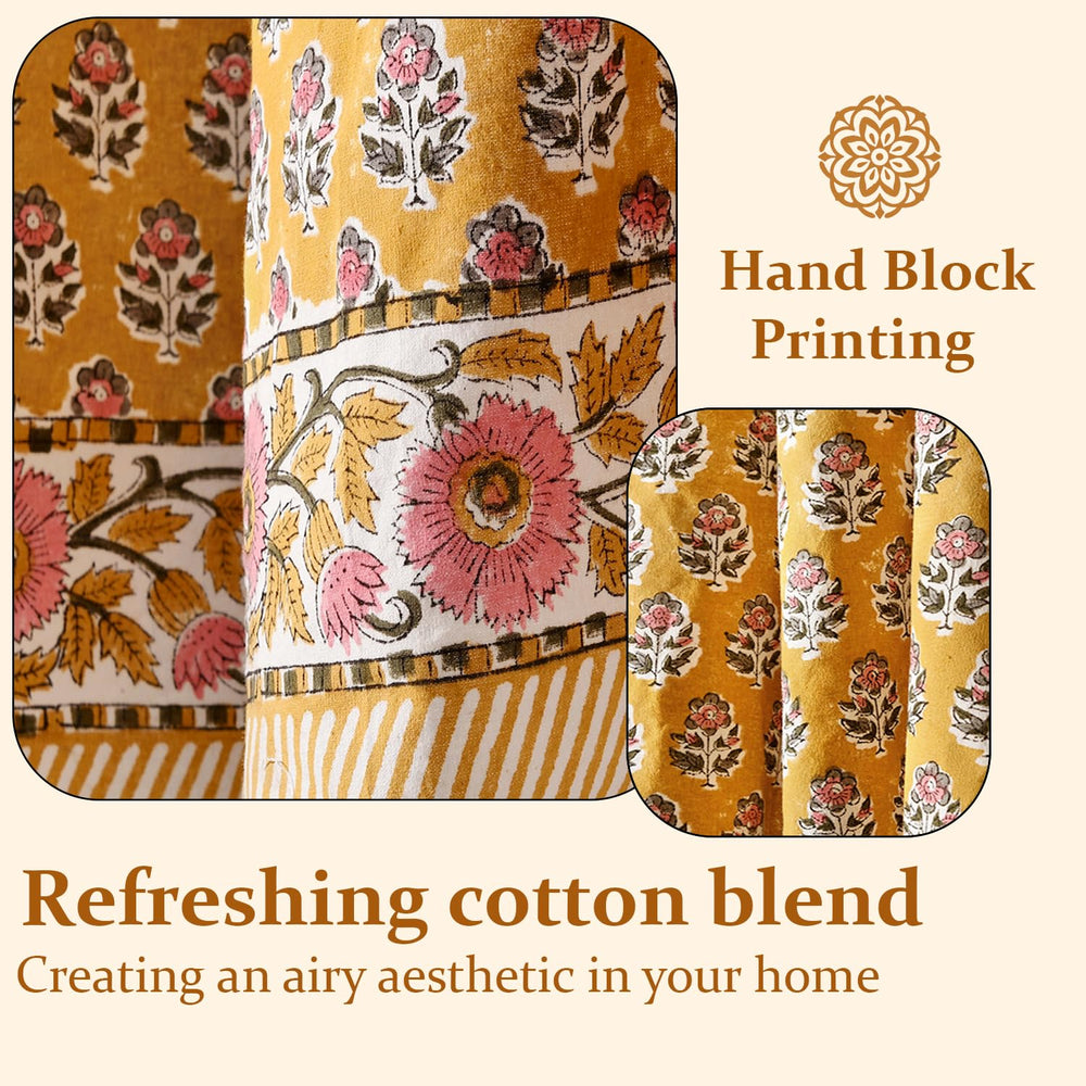 Cotton Block Print Curtain - Yellow Citrine