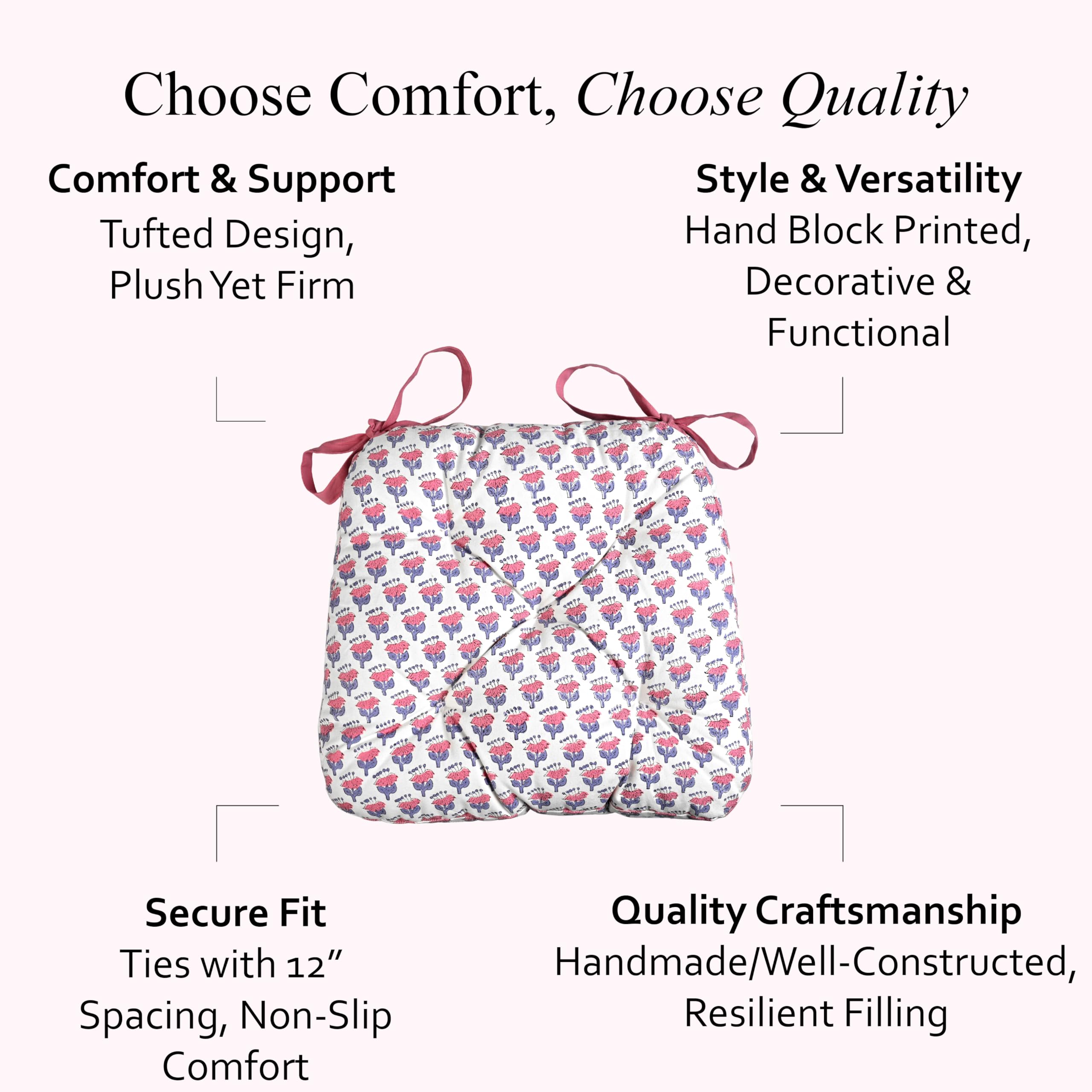 Reversible Cotton Chair Cushions - Pink Sapphire