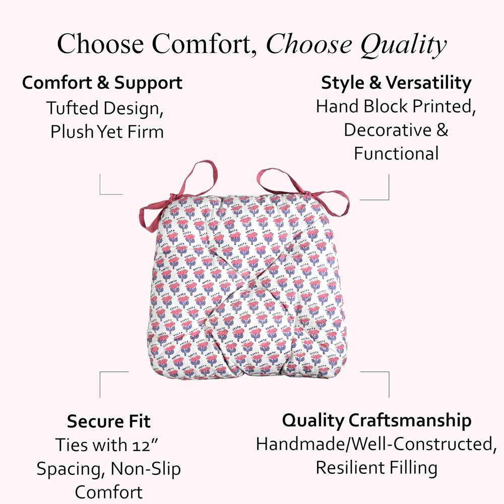 Reversible Cotton Chair Cushions - Pink Sapphire