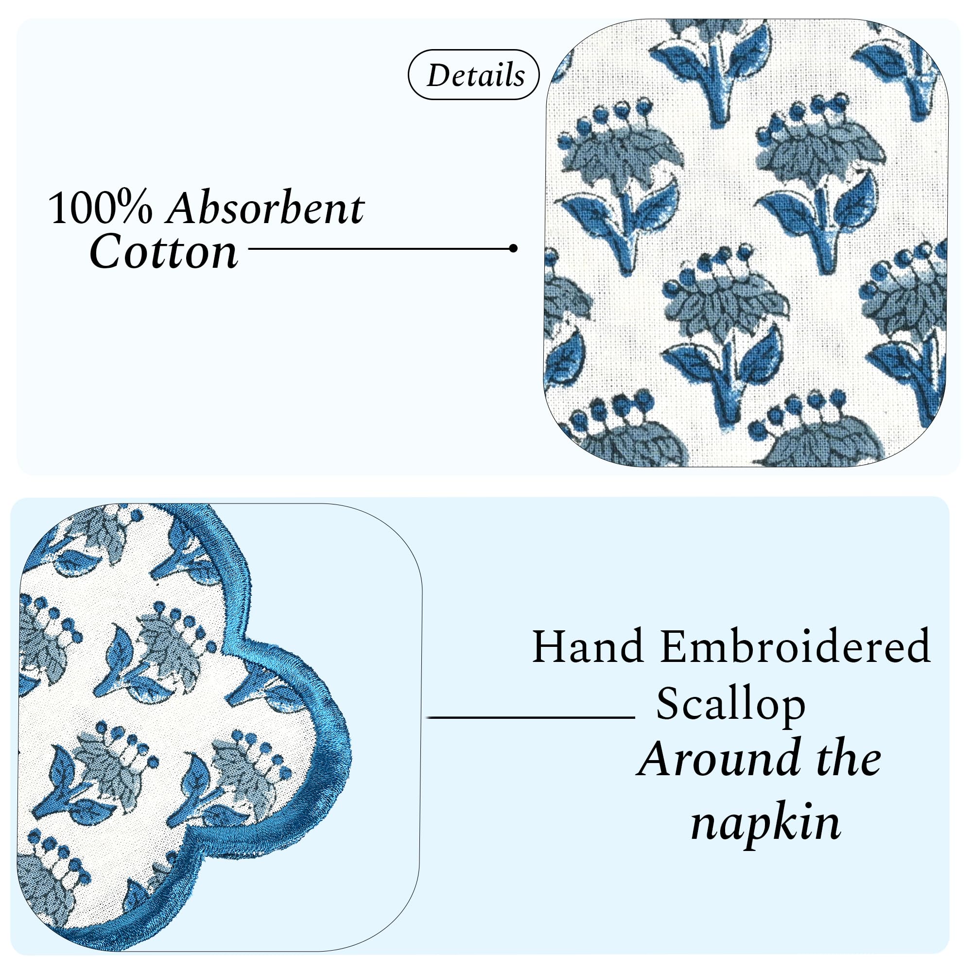 Cotton Embroidery Napkins - Apatite Blue