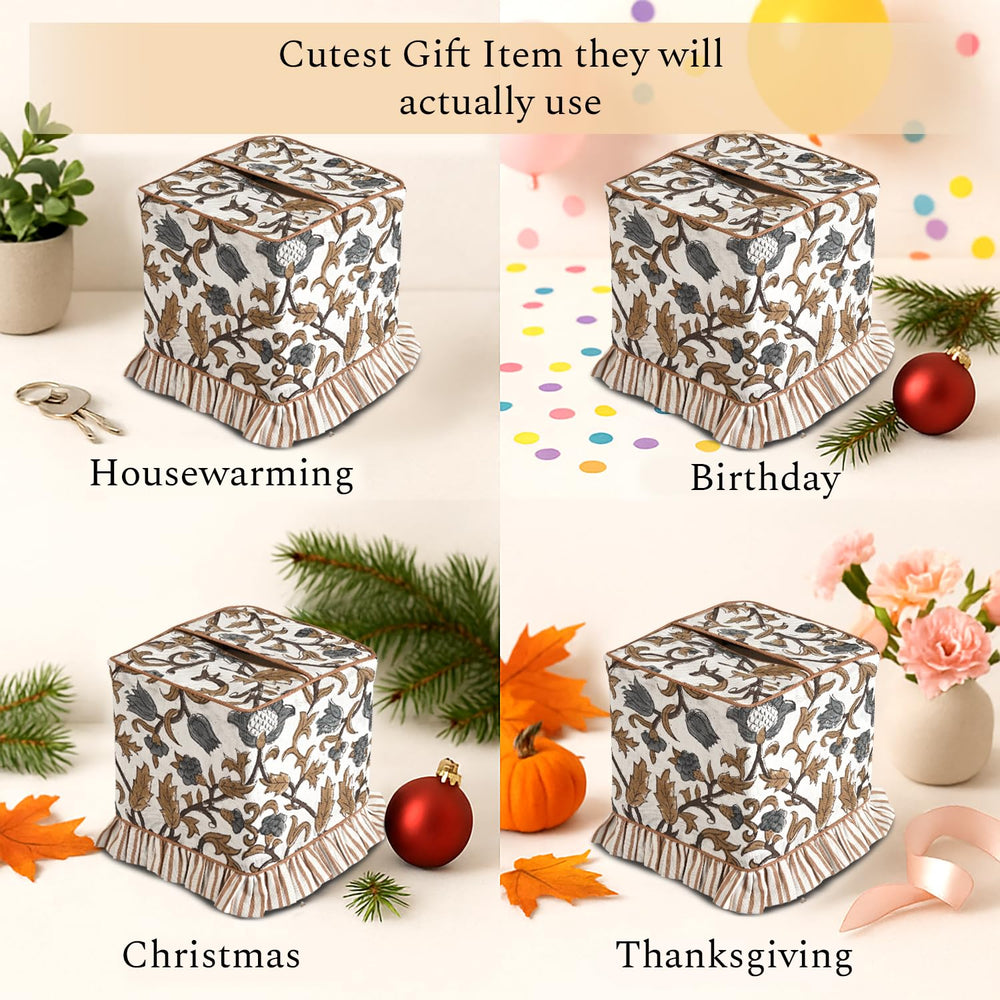 Cotton Ruffle Tissue Box Cover - Autumn Vine