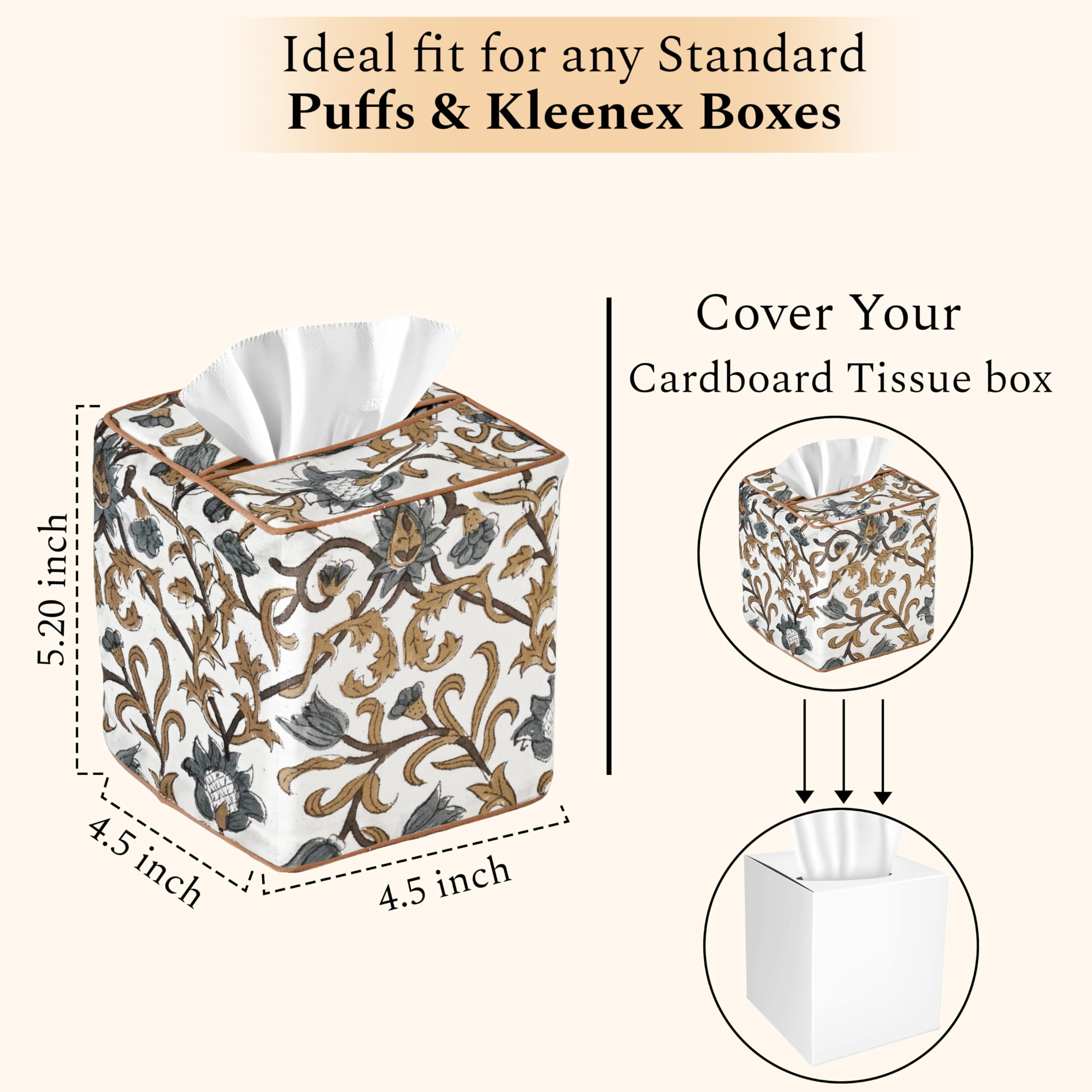 Cotton Tissue Box Cover - Autumn Vine