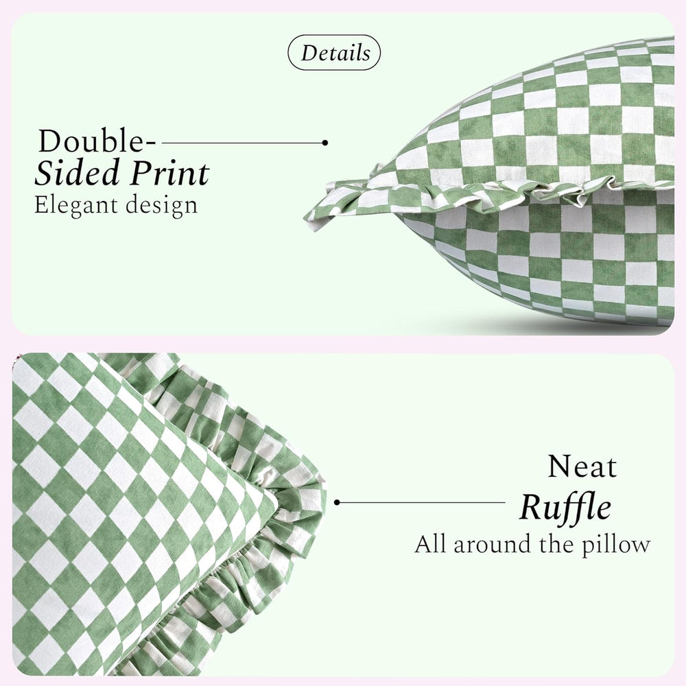 Ruffle Pillow Cover - Hunter Green Gingham