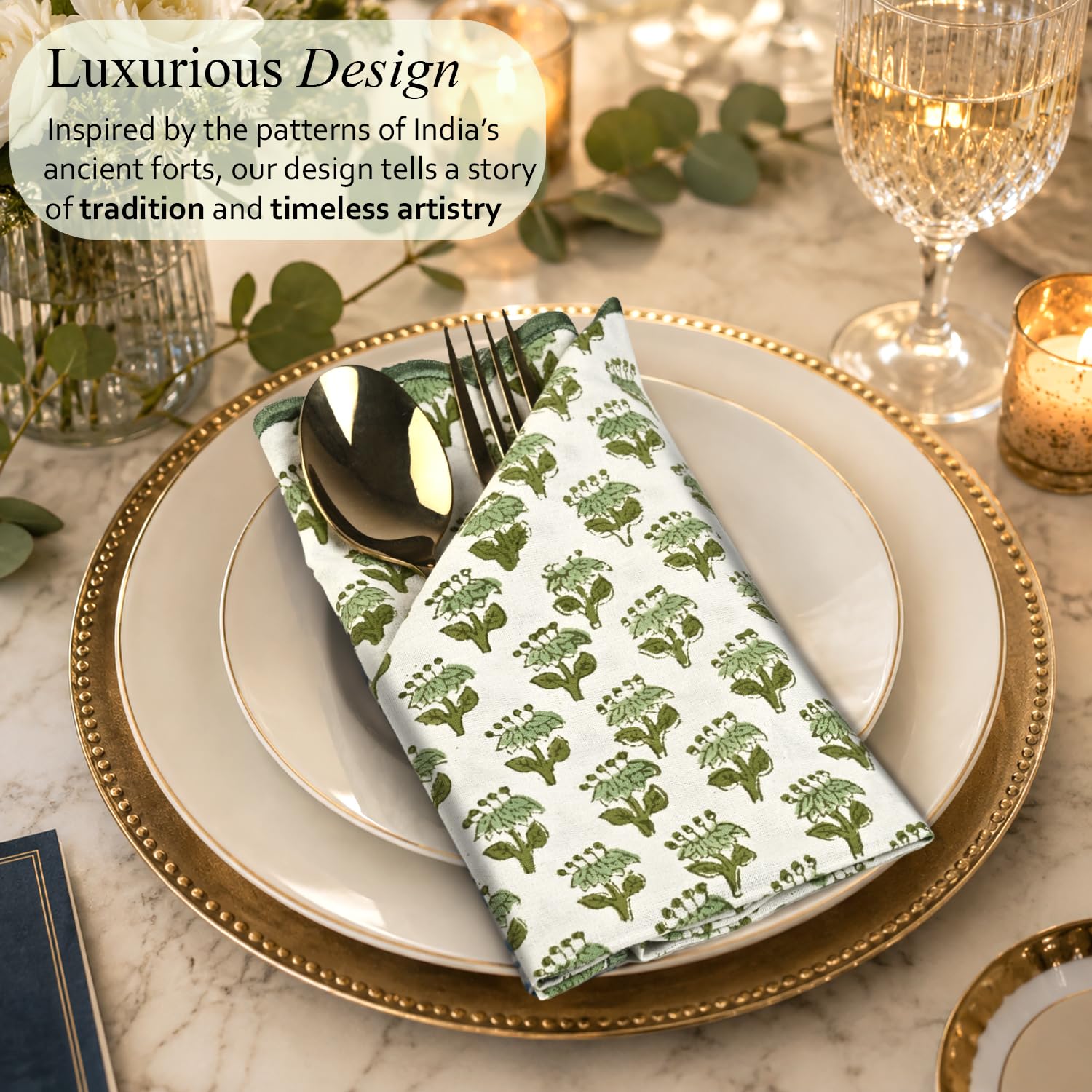 Cotton Embroidery Napkins - Emerald Green
