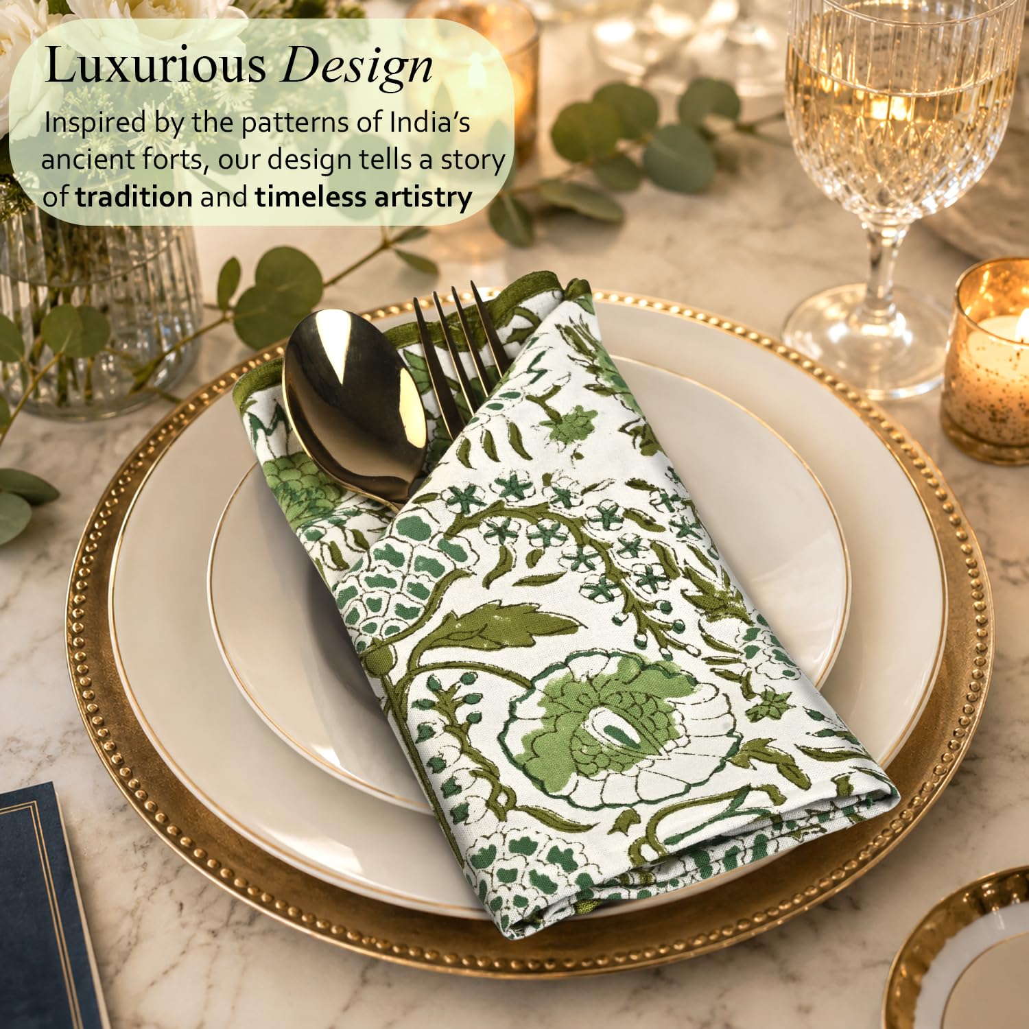 Cotton Embroidery Napkins - Agate Green