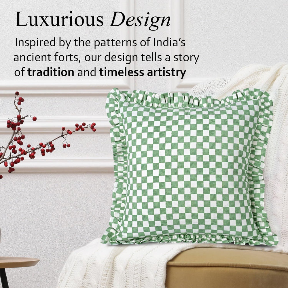 Ruffle Pillow Cover - Hunter Green Gingham